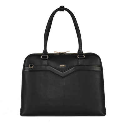 SOCHA Laptoptasche Diamond Couture Black, Leder Businesstasche/Laptoptasche/Aktentasche Damen - 15 Zoll - Vollausstattung - Schultergurt - goldene Beschläge