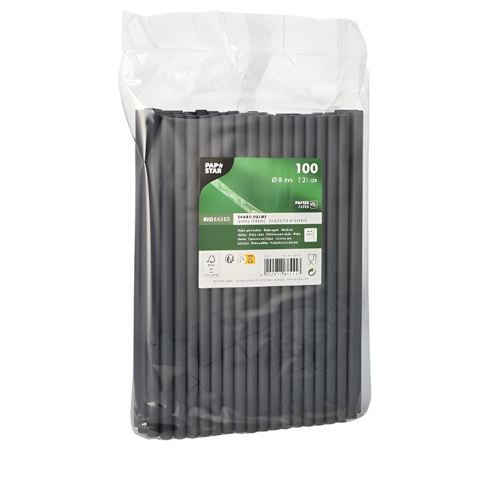 PAPSTAR Trinkhalme Shake-Halme, Papier Ø 8 mm, 21 cm schwarz 100 Stk