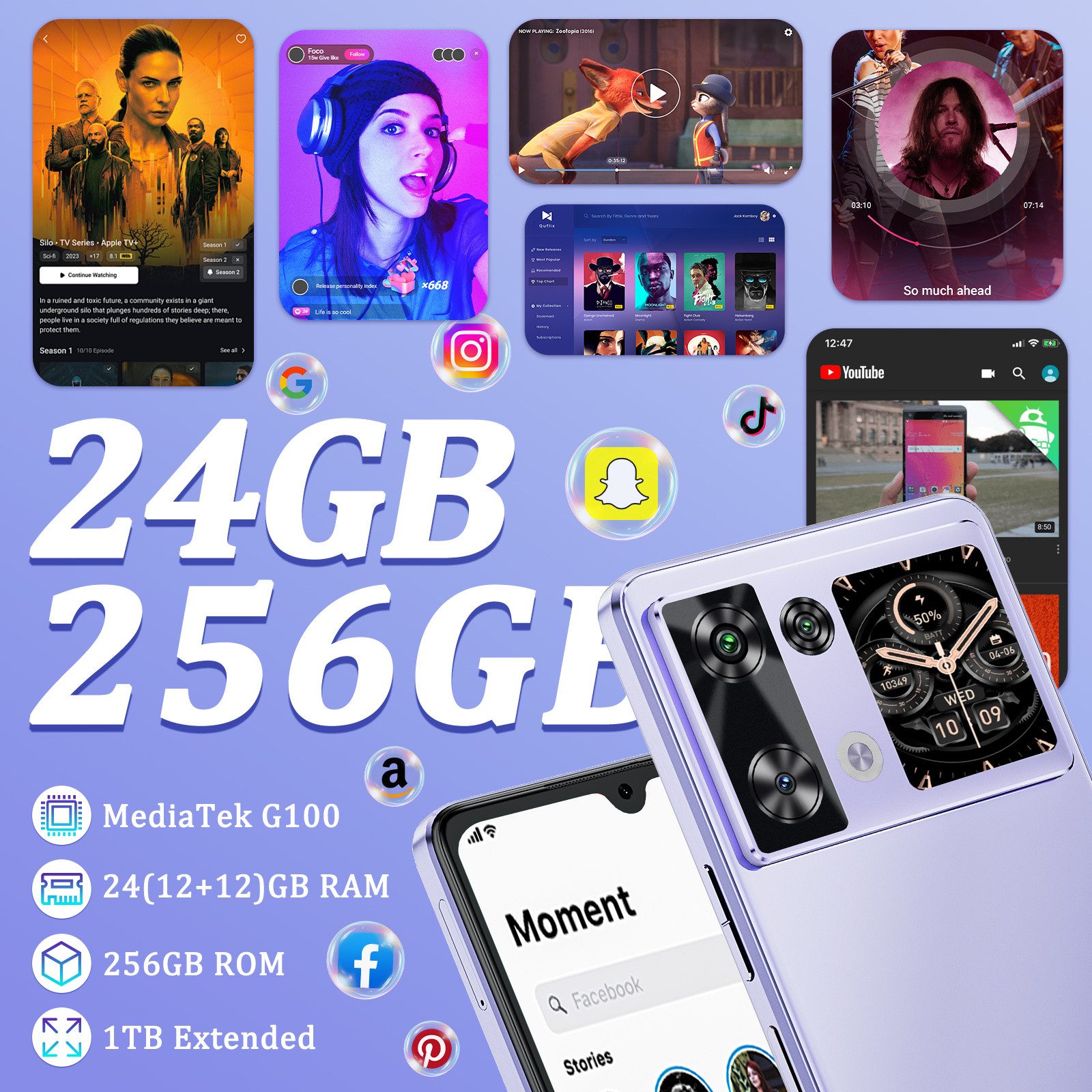 Cubot P90 Android 15 Smartphone (17,46 cm/6.88 Zoll, 256 GB Speicherplatz, 64 MP Kamera, 5100mAh, 24(12+12)GB+256GB /1TB, 6.88" HD+ 120Hz, NFC, GPS, Face ID)