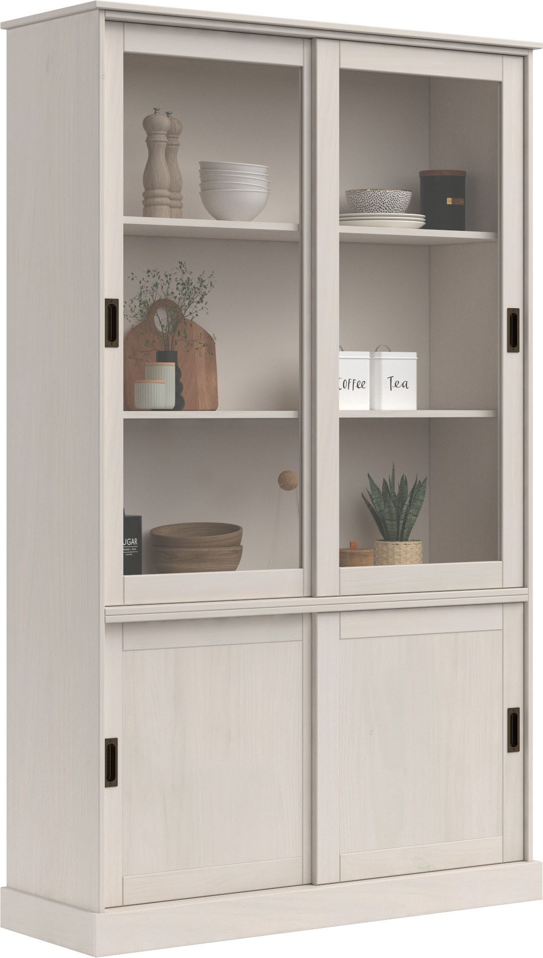 OTTO home Vitrine Schröder mit 2+2 Schiebetüren, aus massivem Kiefernholz, Breite 114 cm