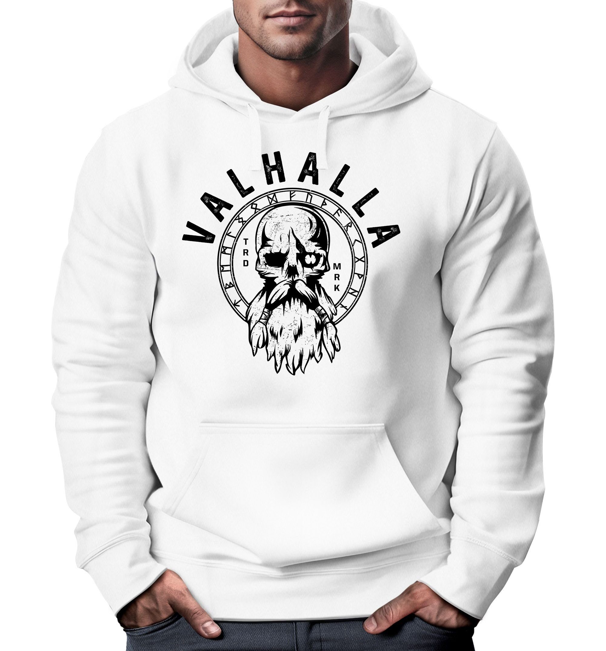 Hoodie Hoodie Herren Aufdruck Valhalla Totenkopf Odin Runen Wikinger Print