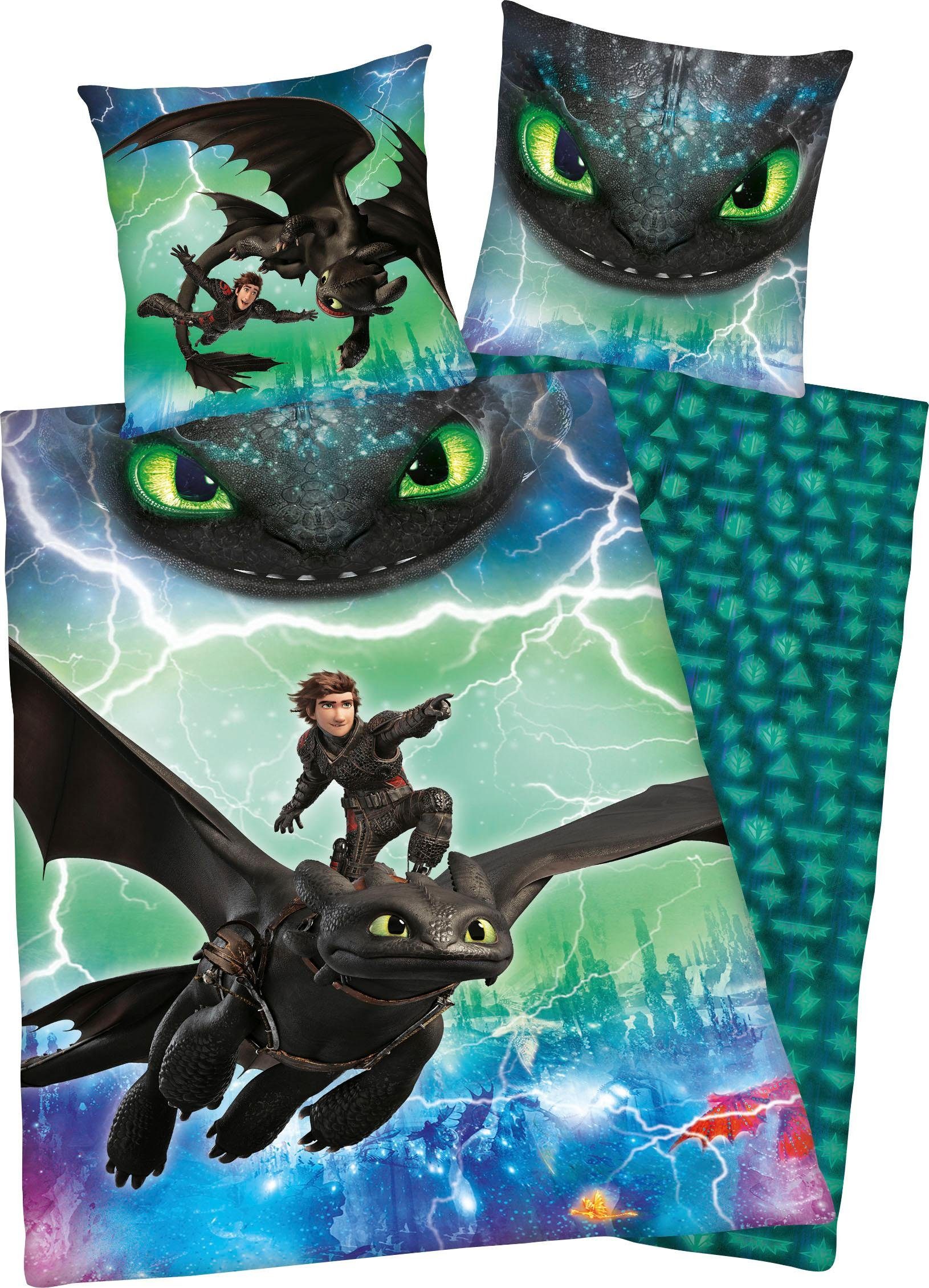 Kinderbettwäsche Dragons Abenteuer, Renforcé, 2 teilig, mit Glow in the Dark Effekt