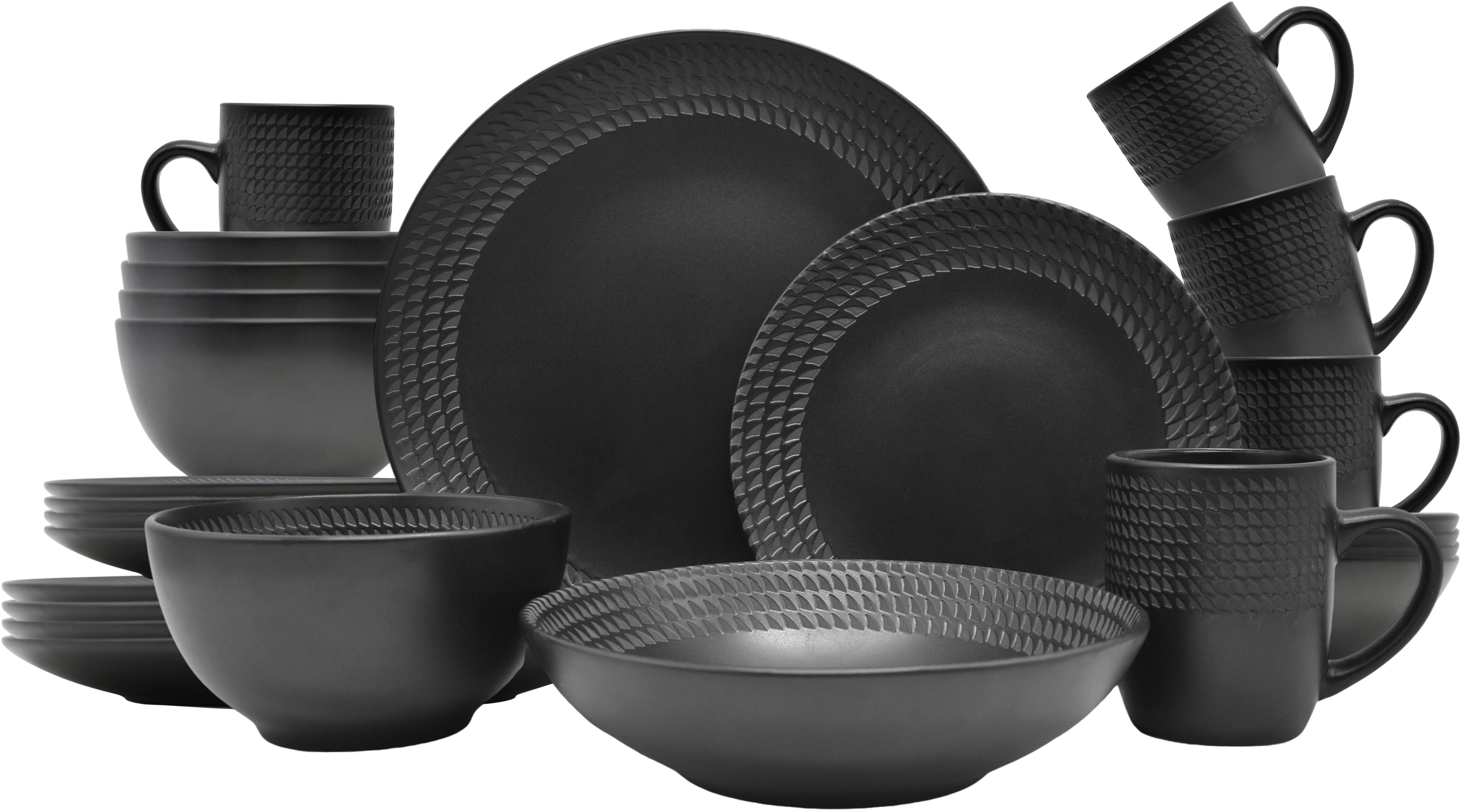 ECHTWERK Kombiservice "BlackStyle", Schwarz (20-tlg), 4 Personen, Steinzeug, Stilvolles Geschirrset mit markanter Struktur, hochwertige Stoneware