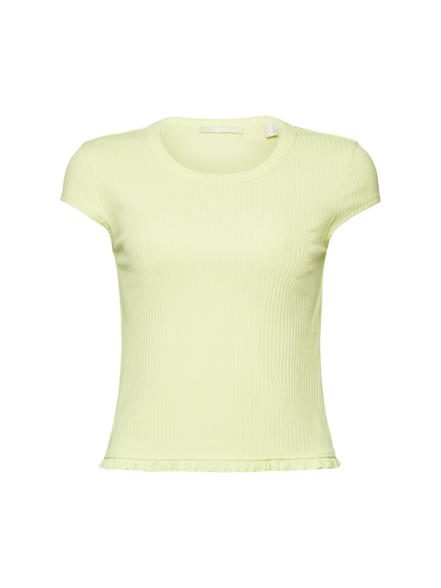 edc by Esprit T-Shirt Geripptes T-Shirt mit Rüschensaum (1-tlg) LIME YELLOW