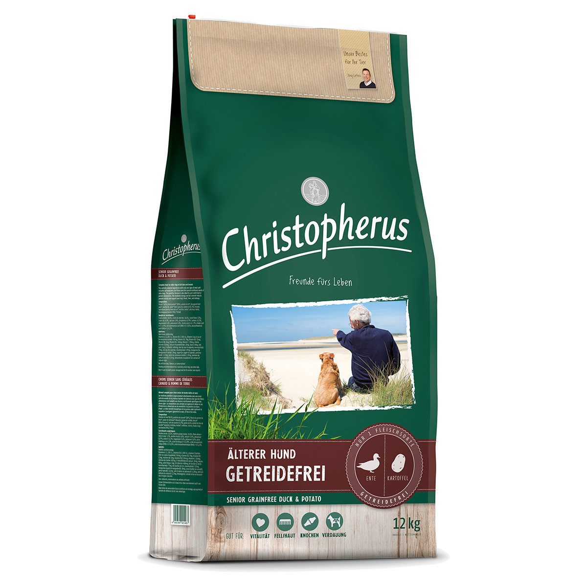 Christopherus Getreidefrei Senior mit Ente & Kartoffel 12 kg, Trockenfutter für: Hund