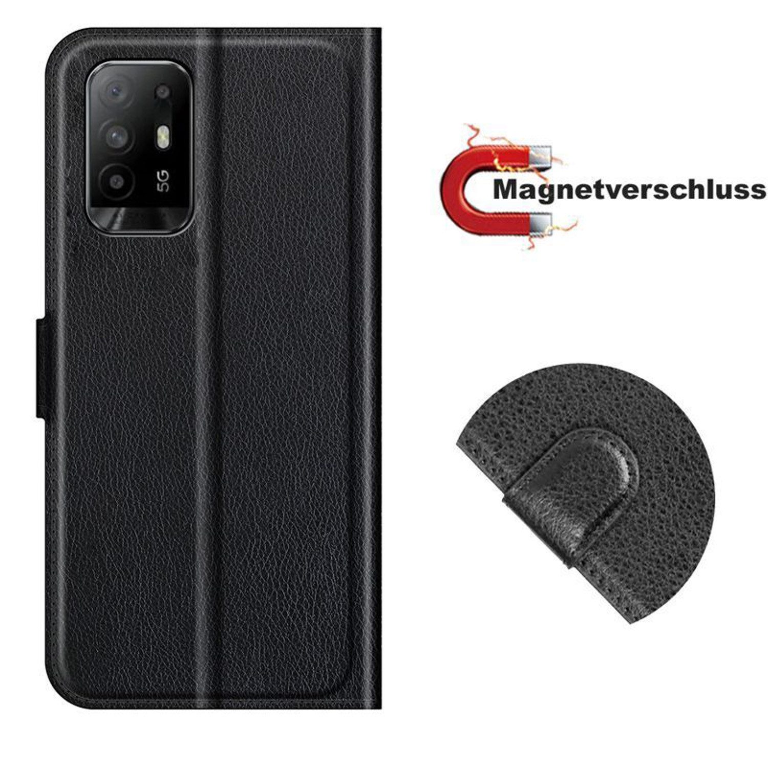 betterfon Handyhülle Handytasche für Oppo A94 5G Klapphülle Flip Case Schwarz, 3 Kartenfächer, Magnetverschluss & Standfunktion im Lederlook
