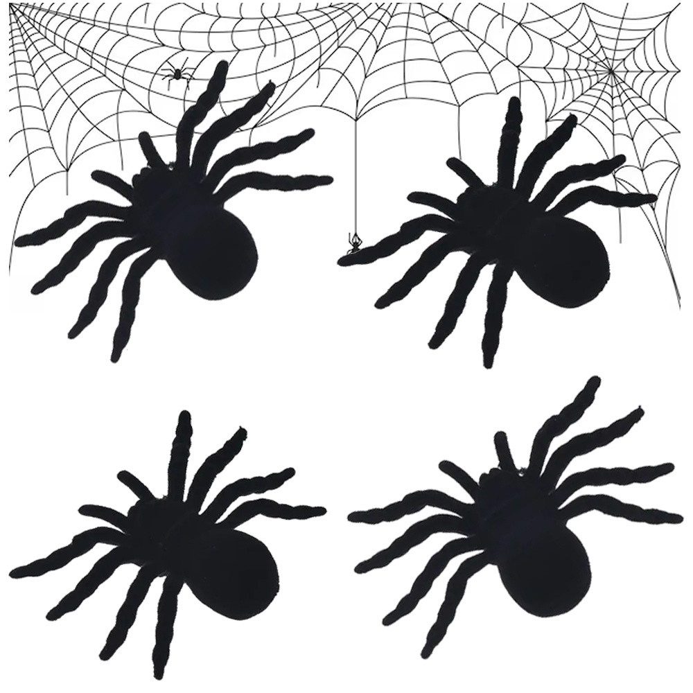 VERK GROUP Spielfigur Halloween Spinne 4 Stück große gruselige Dekoration, (4-tlg)
