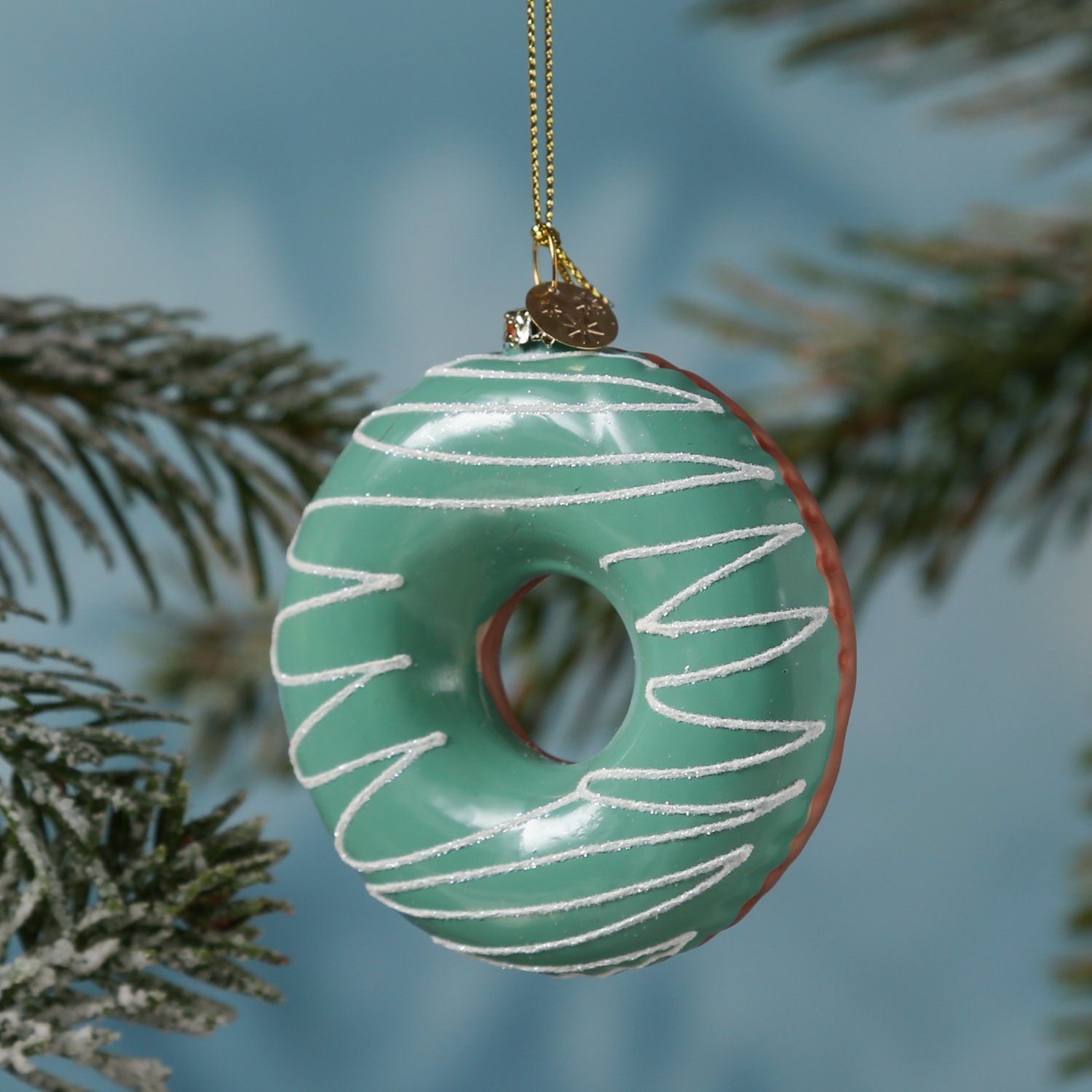 Streuseln 8,5cm blau Donut Christbaumschmuck Glas MARELIDA Weihnachtsbaumschmuck bunten mit H: