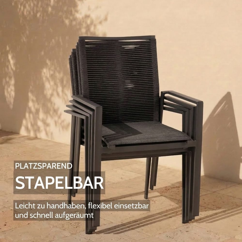 Liadomo Gartenstuhl Limbadi Stapelstuhl, Gartensessel, Stuhl für Terrasse & Balkon (Gartenstuhl-Set, 4 St), Armlehnen Aluminium, Rope anthrazit, Aluminium