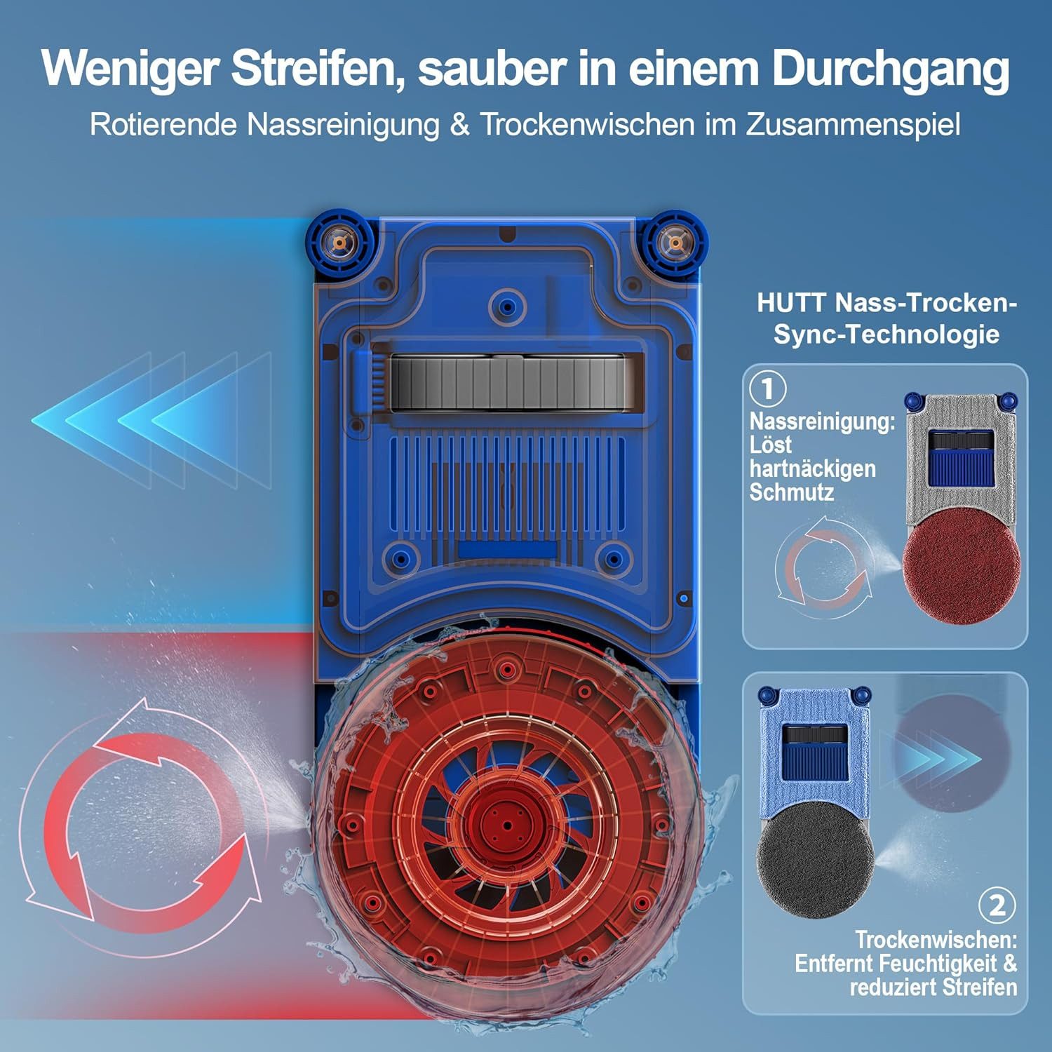 HUTT Fenstersauger R10 Fensterputzroboter, Hybrid Nass-Trocken Reinigungssystem,7000pa, (1-St) Anti-Drop-System,Automatische Fensterreinigung