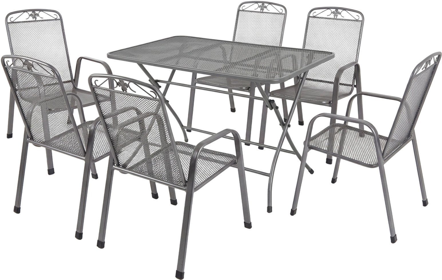 MWH Sitzgruppe MWH Garten-Essgruppe Caffe Latte Metall 6 Personen, Klappbar witterungsbeständig
