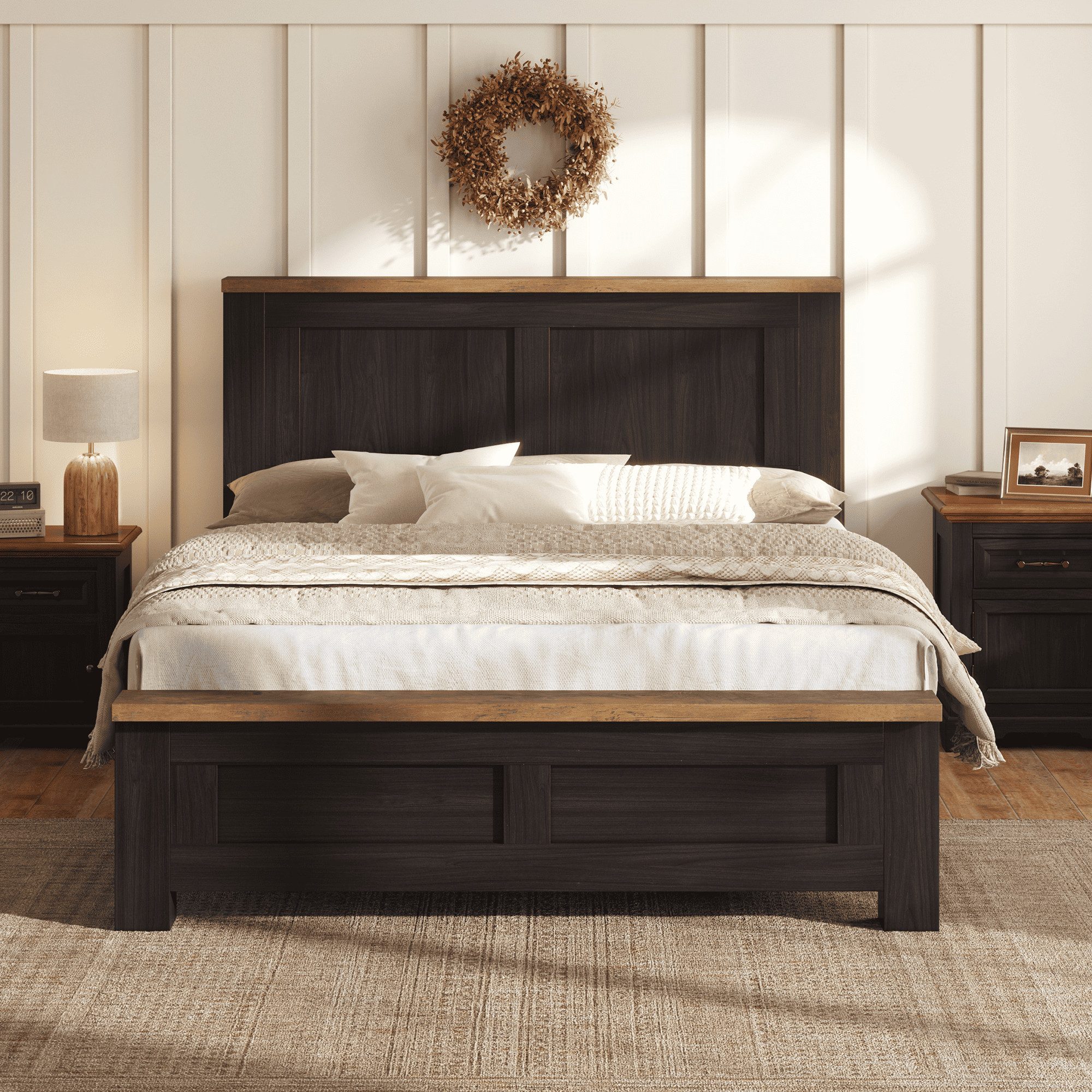 AMERLIFE Holzbett Paneelkopfteil, Lattenrost (1-tlg), Geräuschfrei, 140x200cm, Schwarz – Bild 3 von 5