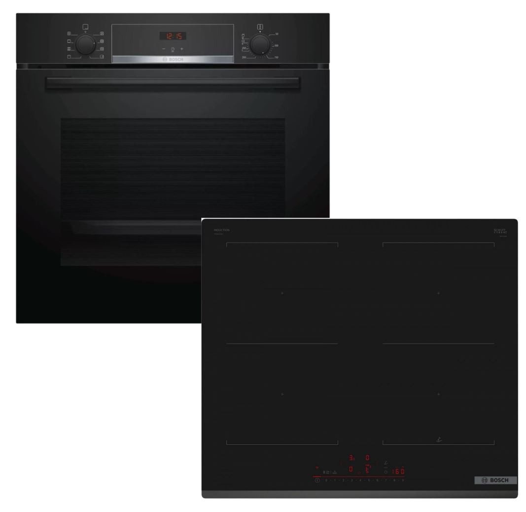 BOSCH Backofen-Set Hydrolyse Teleskopauszug + Induktionskochfeld CombiZone autark 60 cm