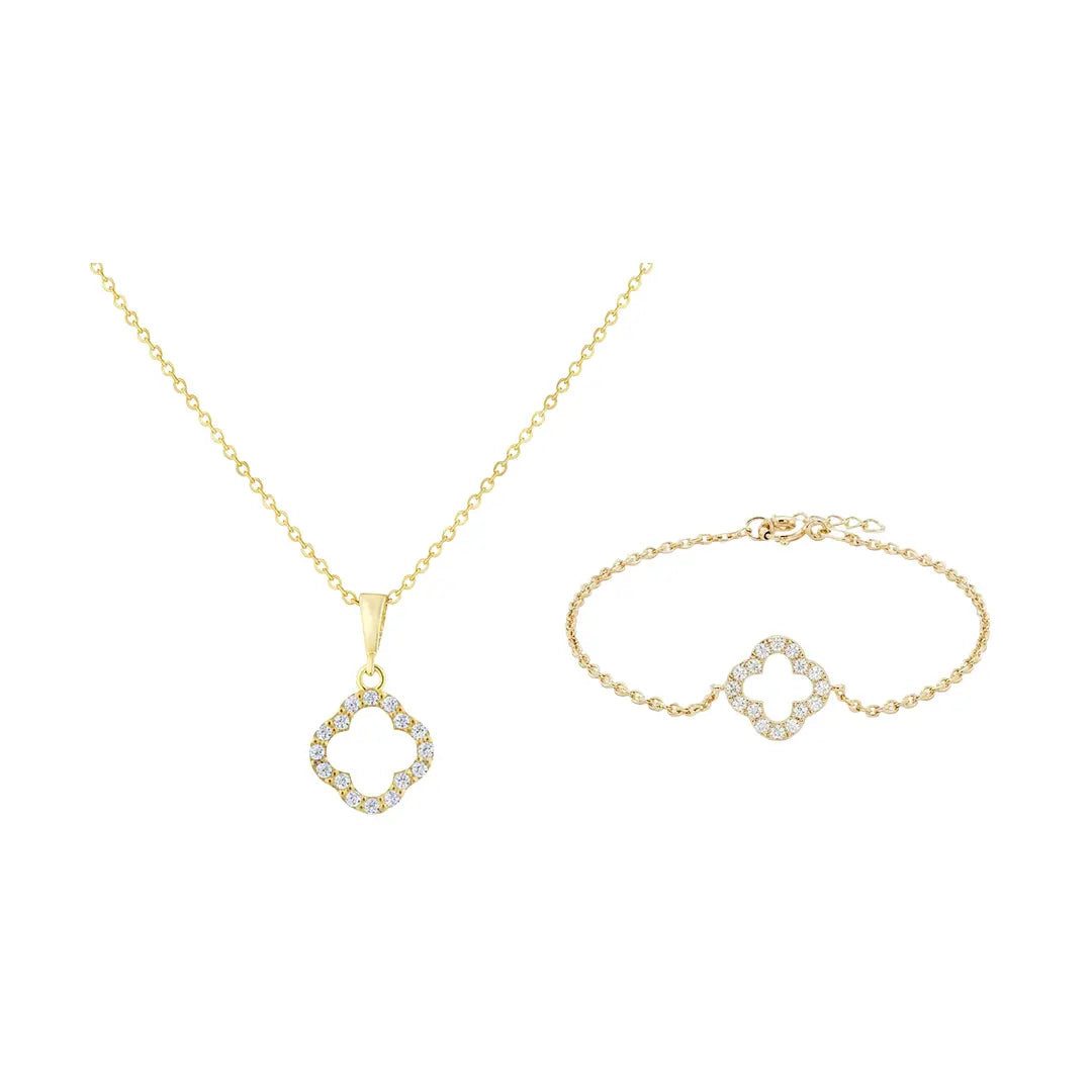 Suzan Gold Schmuckset Suzan Gold® 375 Echtgold Schmuckset Damen Halskette Armband Kleeblatt