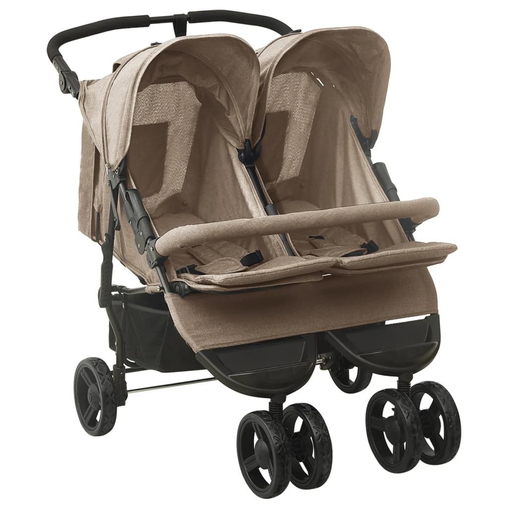 vidaXL Kinder-Buggy aus Stahl, Leinenstoff in Taupe