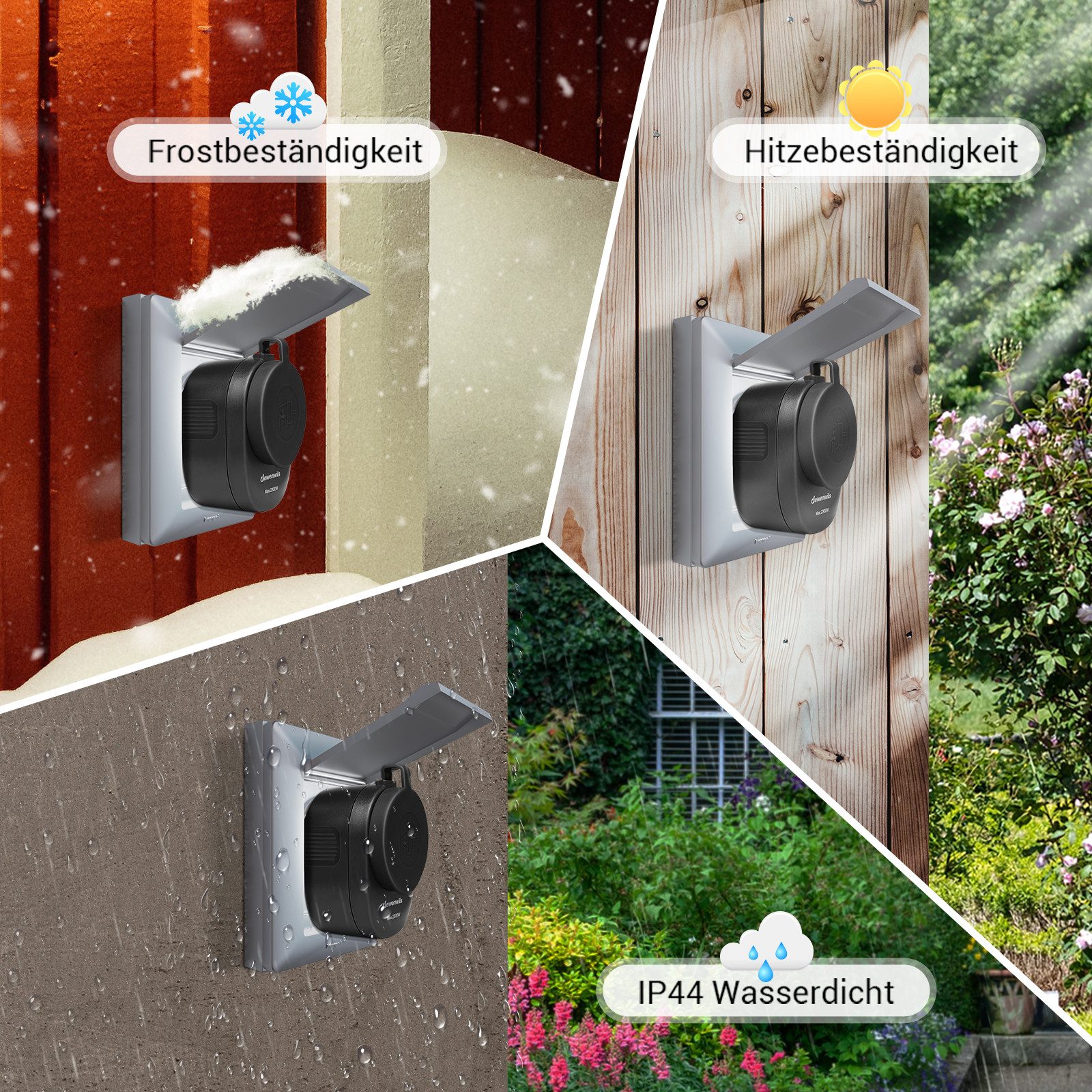 DEWENWILS Funksteckdose mit Fernbedienung, Außen, max. 3680 W, 1-St., Funkstecker für Feiertagsdeko, 30 M Reichweite