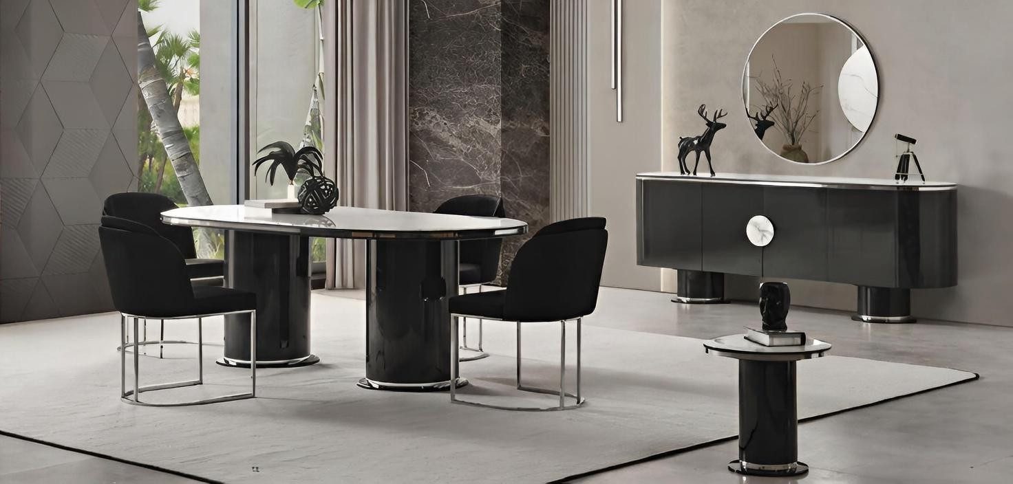 Xlmoebel Esszimmer-Set Elegantes Esszimmer-Set mit ovalem Esstisch und Spiegel in Beige, (8-St), Made in Europa