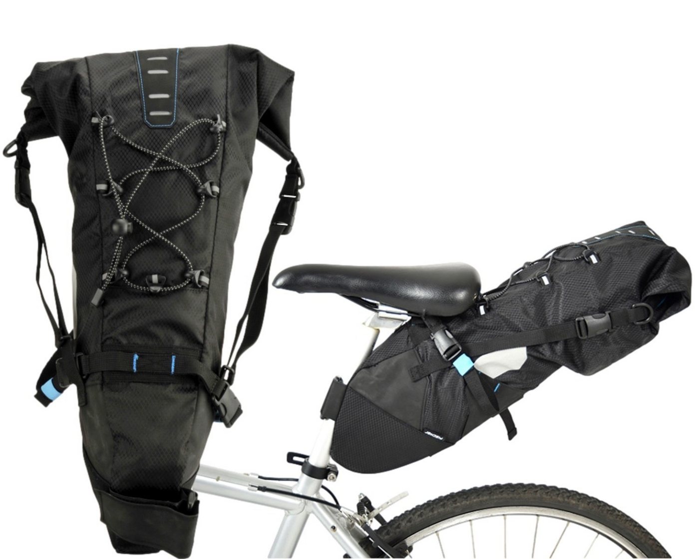 FISCHER Fahrrad Fahrradtasche Sattel-Tasche 7L Fahrrad-Tasche XL Schwarz, Satteltasche Case Bikepacking Klettverschluss für MTB E-Bike etc