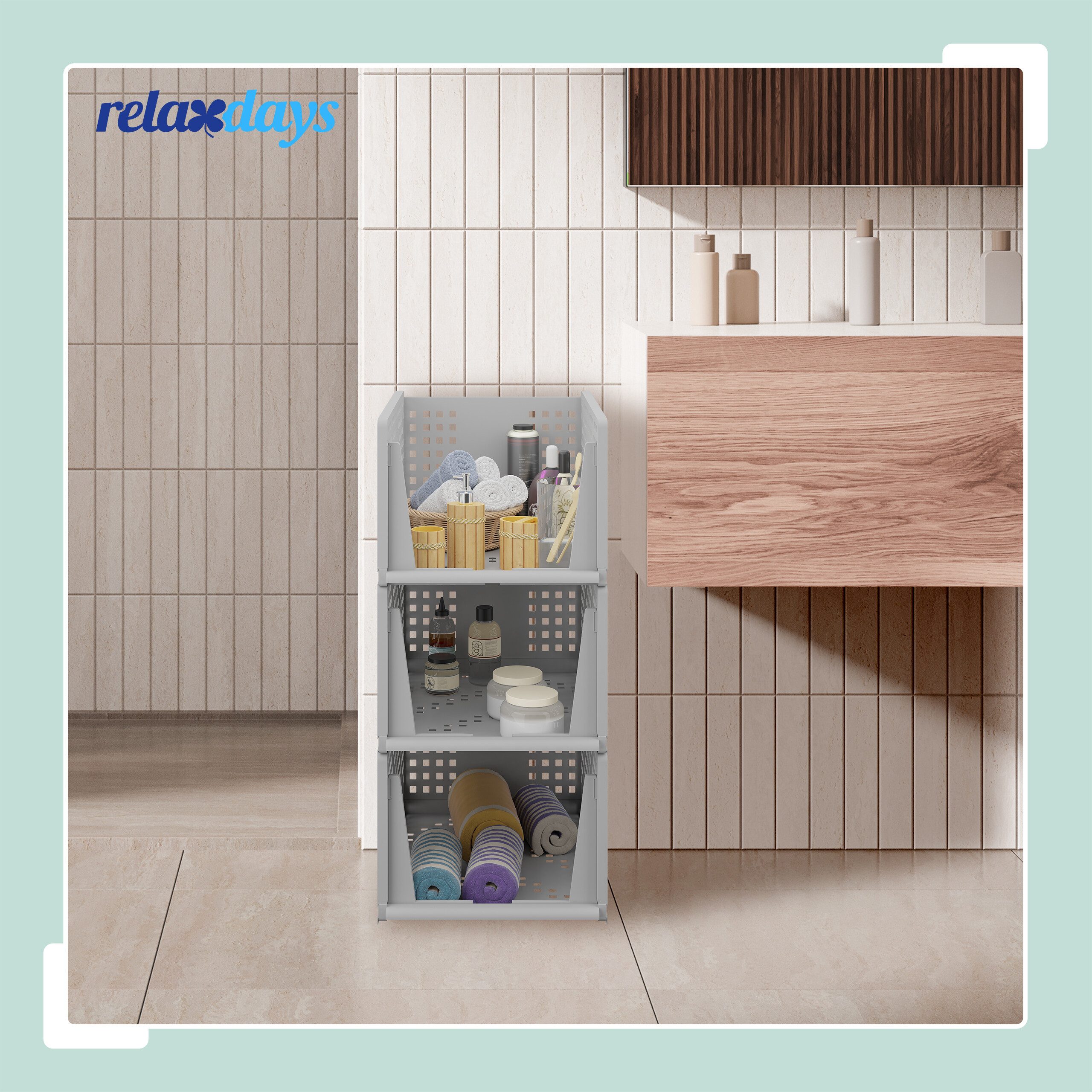 relaxdays Aufbewahrungsbox Schrank Organizer im 3er Set (3 St), grau, L – Bild 3 von 5