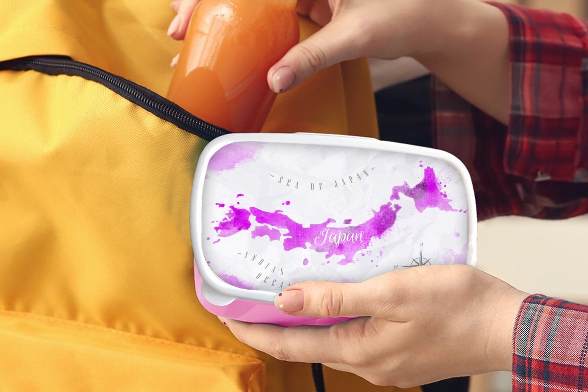 MuchoWow Lunchbox Karten - Ölfarbe, Kinder, Kunststoff, Brotdose Snackbox, - Kunststoff Mädchen, Erwachsene, Japan für rosa Brotbox (2-tlg)