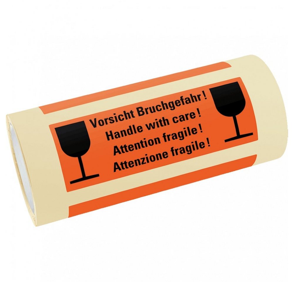Thumbnail - König Werbeanlagen Hinweisschild Etikett Bruchgefahr,4-spr.,leuchtrot,Haftpapier,170x60mm,250/RO