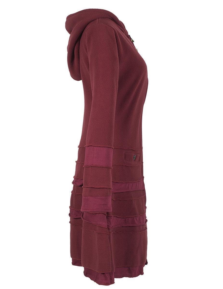 Vishes Wintermantel Patchwork Eco Recycling Fleecemantel mit Kapuze Hippie, Ethno, Gothik, Mittelalter Style