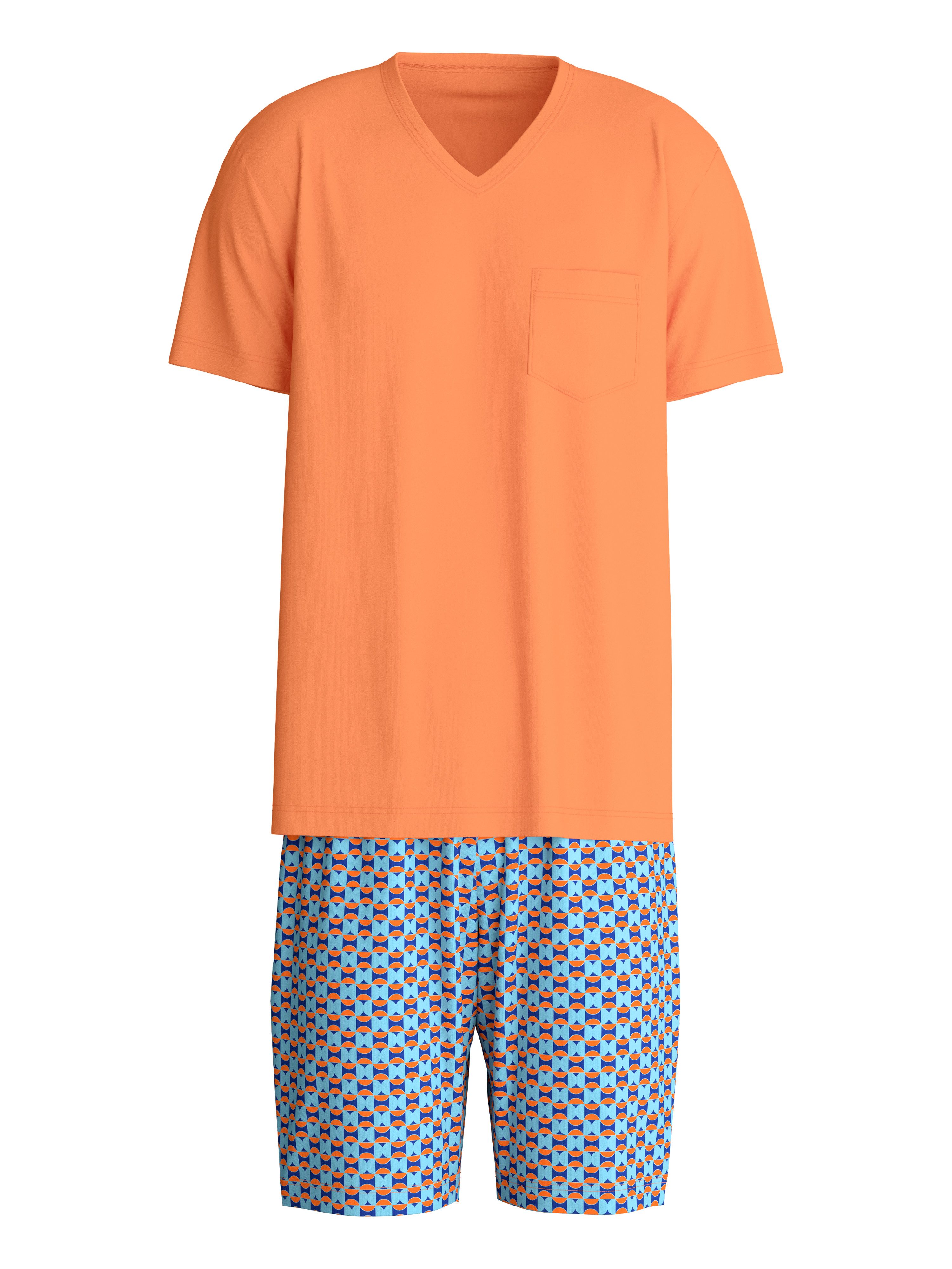 CALIDA Shorty Relax Imprint 4 (2 tlg) mit V-Ausschnitt und kurzen Ärmeln, Hose gemustert