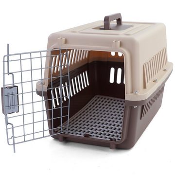 RAMROXX Tiertransportbox Transportbox mit Tür für Hund Katze usw. Beige Braun 30x48x31cm