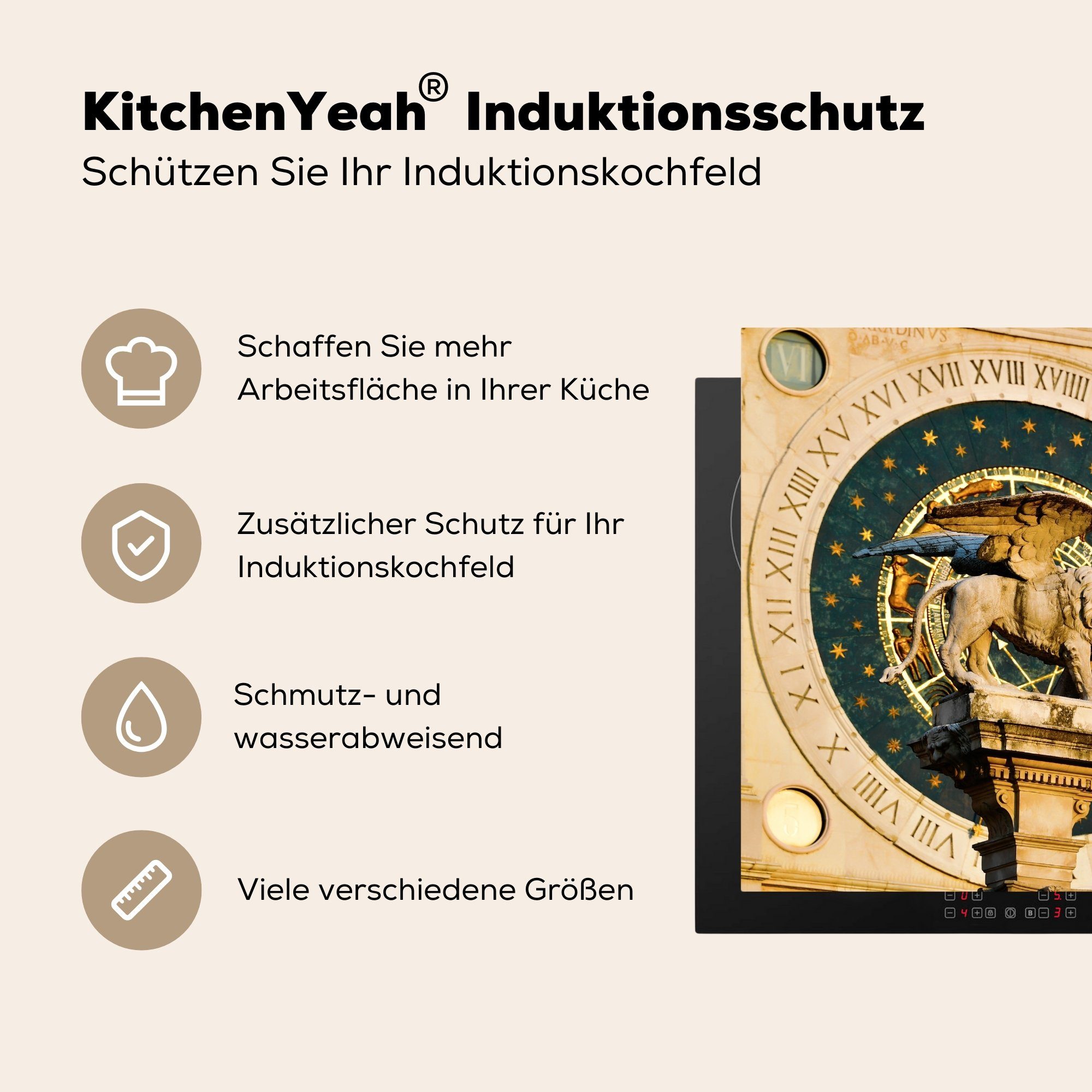 MuchoWow Herdblende-/Abdeckplatte - Uhr tlg), Arbeitsplatte (1 küche - Venedig, Römer cm, Vinyl, 78x78 Ceranfeldabdeckung, für