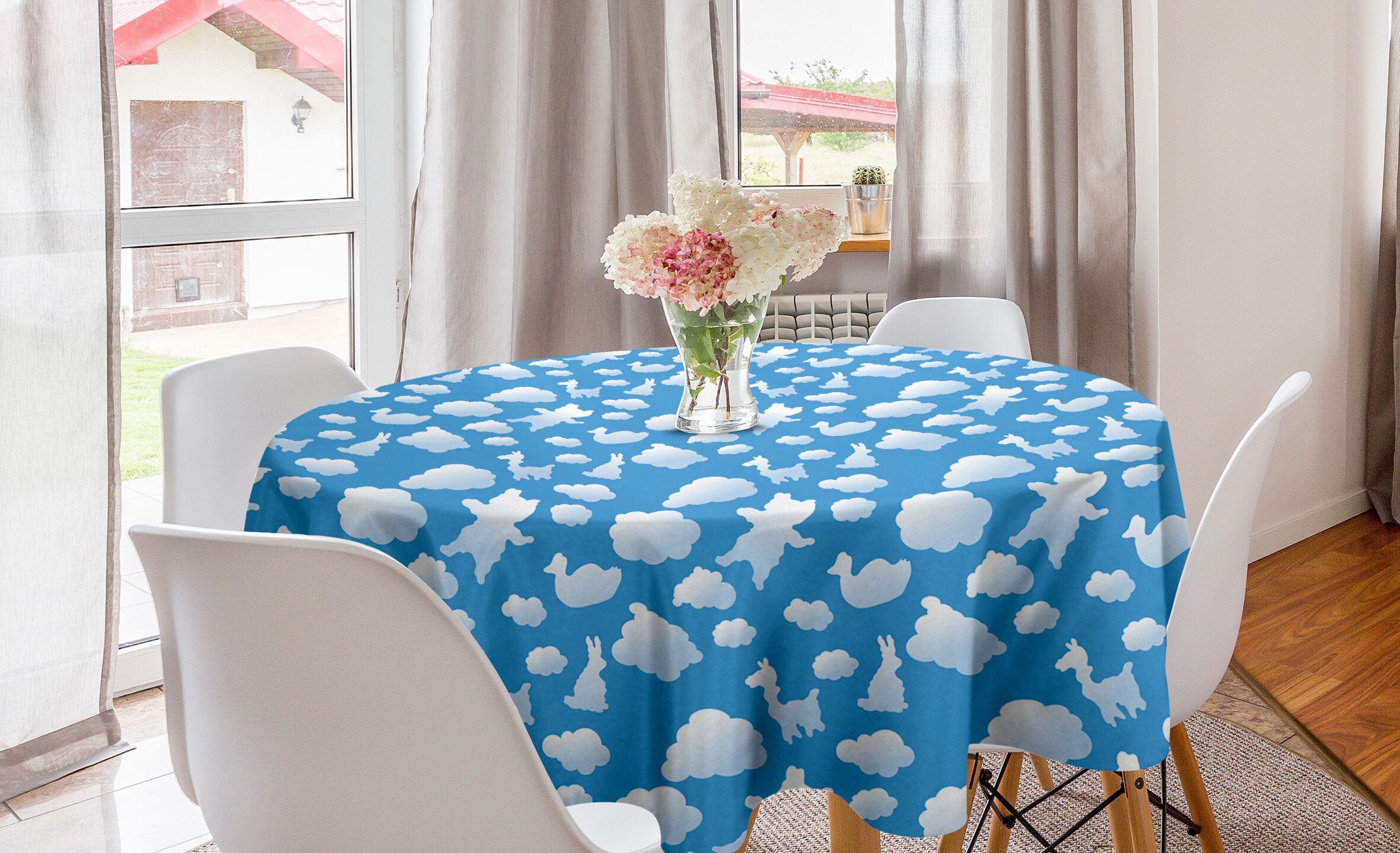 Abakuhaus Tischdecke Kreis Tischdecke Abdeckung für Esszimmer Küche Dekoration, Wolke Wolken Ente Bär und Kaninchen