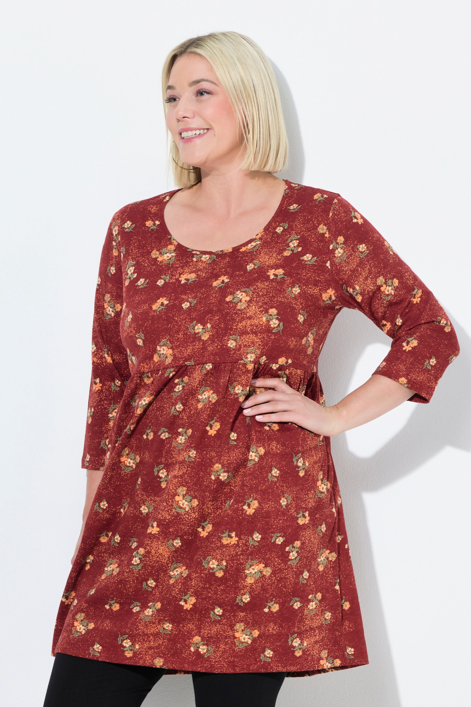 Ulla Popken Longshirt Longshirt Punkte A-Linie Rundhals 3/4-Arm