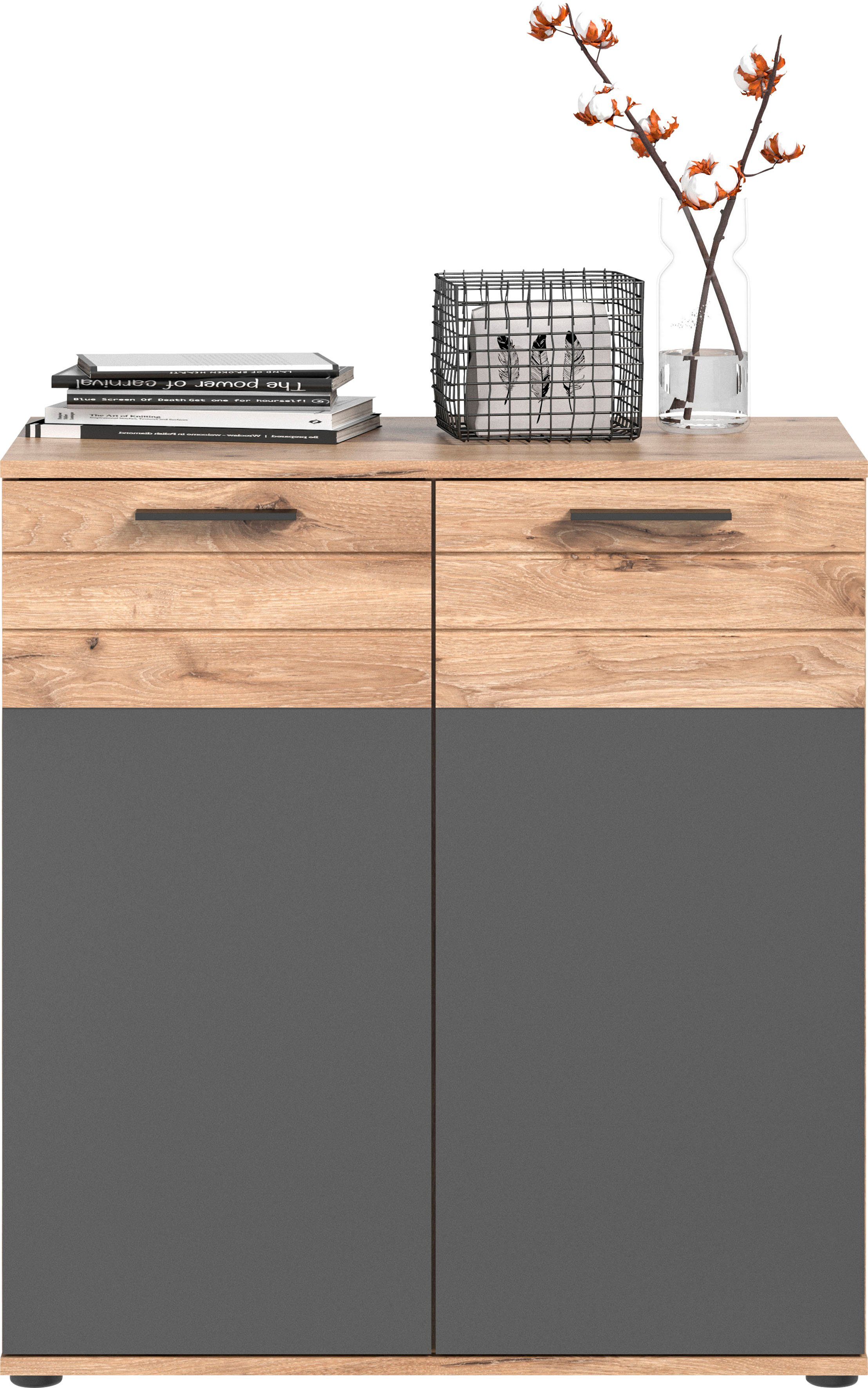 Home affaire Sideboard Riga, Breite 90 cm, 2 Türen mit Softclose, 4 Einlegeböden, 6 Fächer, hochwertige Rillenfräsung, Schuhkommode, Kommode, Anrichte, Schrank