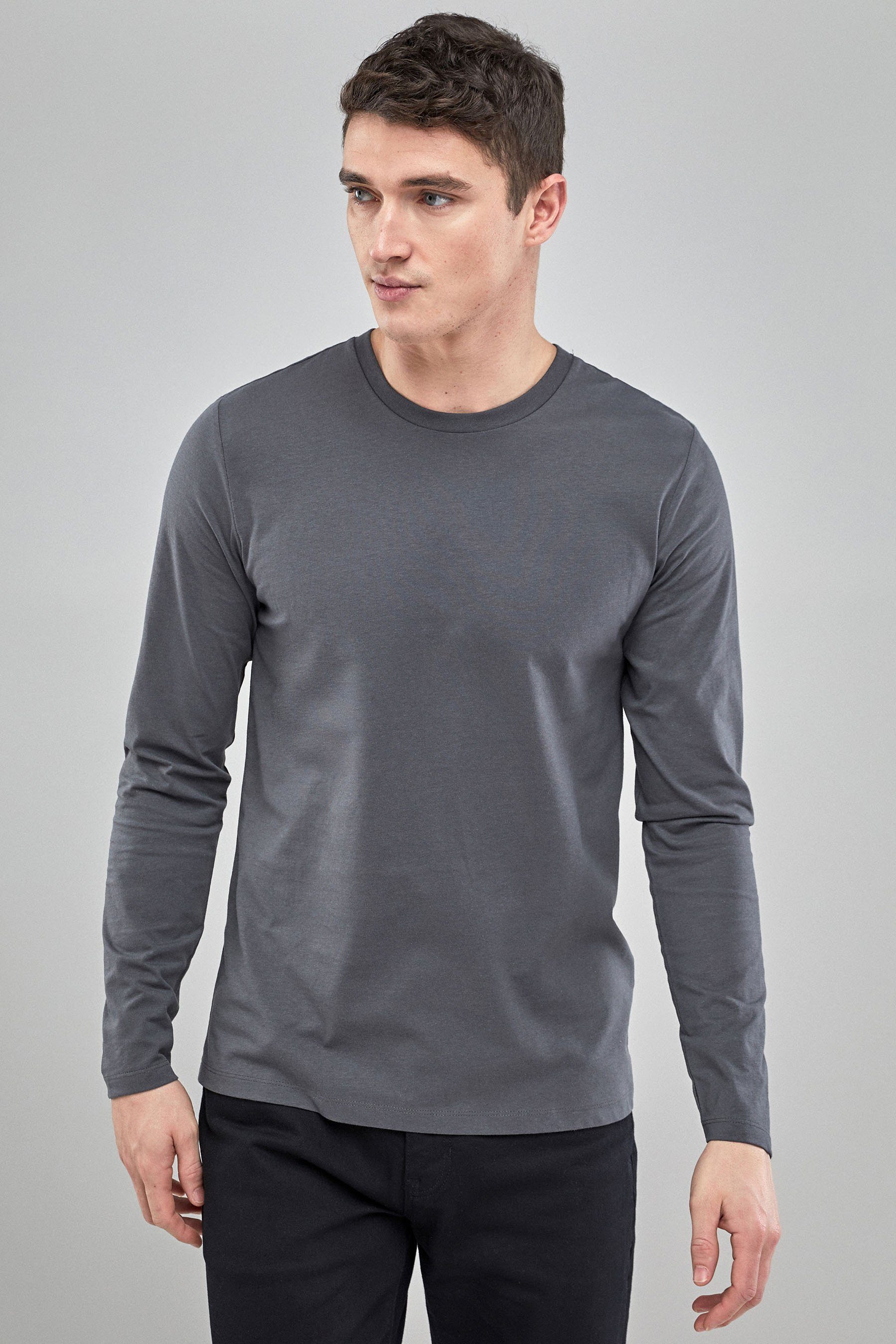 Rundhalsshirt Charcoal Langarmshirt Regular Grey Fit Next (1-tlg) –