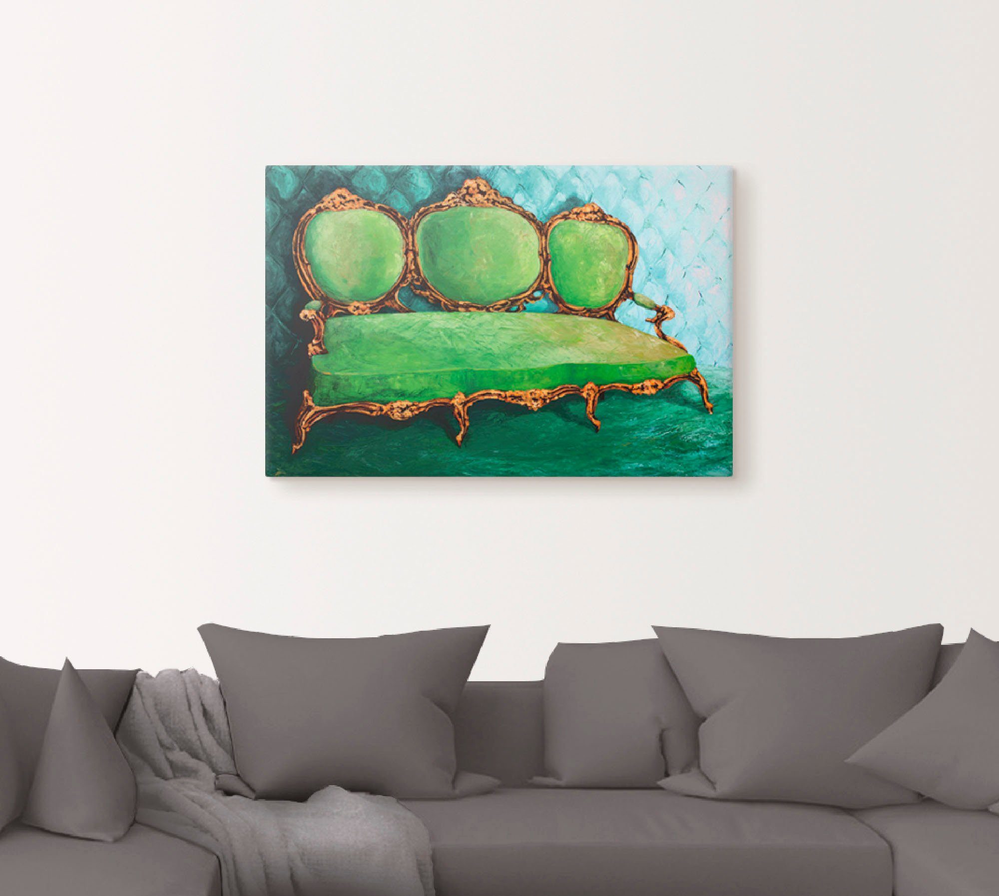 Artland Leinwandbild Sofa grün, Innenarchitektur (1 St), auf Holzrahmen gespannt