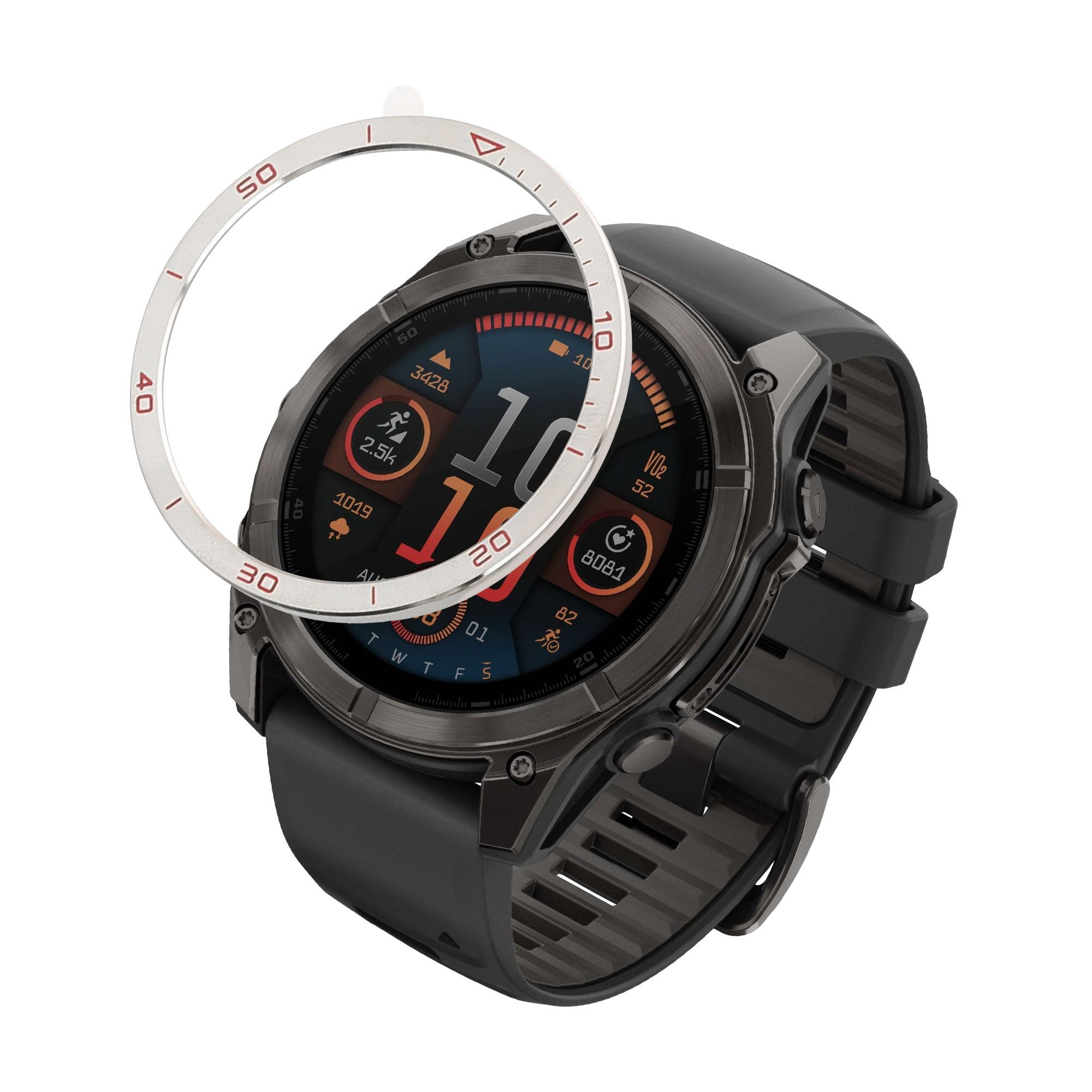 kwmobile Smartwatch-Hülle Schutzring für Garmin Fenix 8 47mm AMOLED Fitnesstracker, Bezel Ring Lünette in Silber Rot