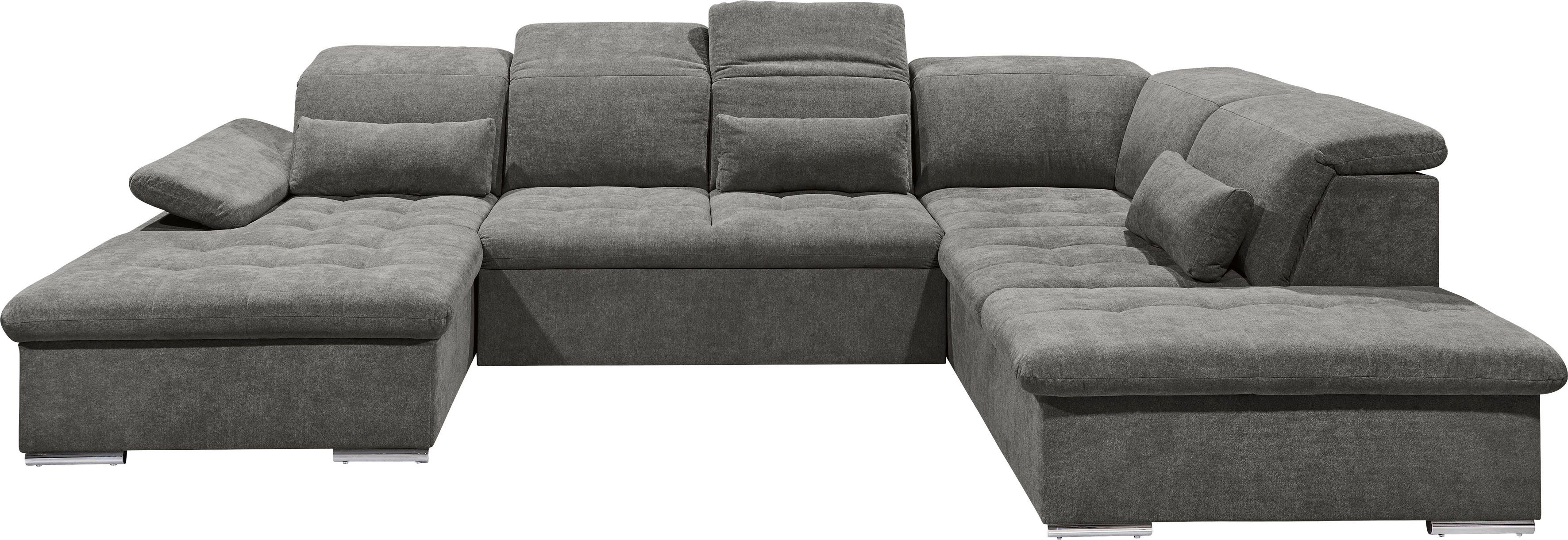 ED EXCITING DESIGN Wohnlandschaft Wayne U-Form mit Bettfunktion, Bettkasten, Arm- und Kopfteilverstellung & 3 Nierenkissen