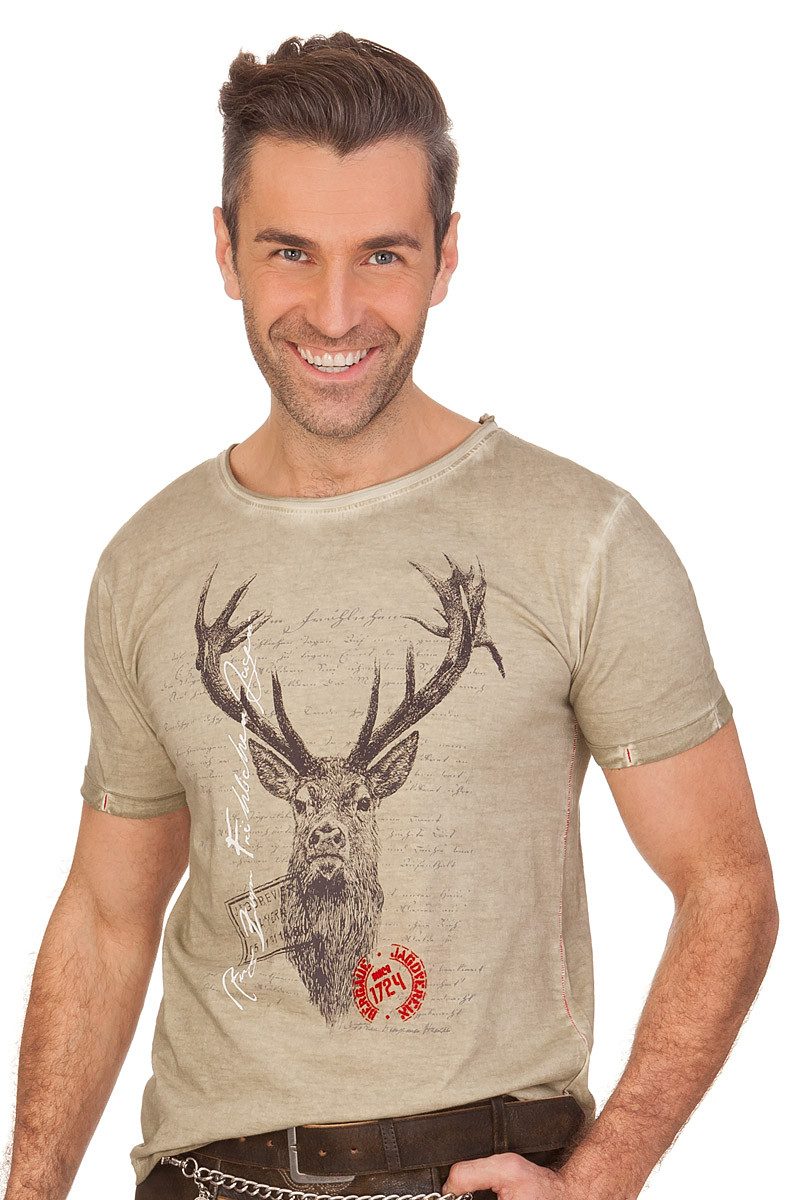 MarJo Trachtenshirt Trachtenshirt Herren - JAGDLIED - sand