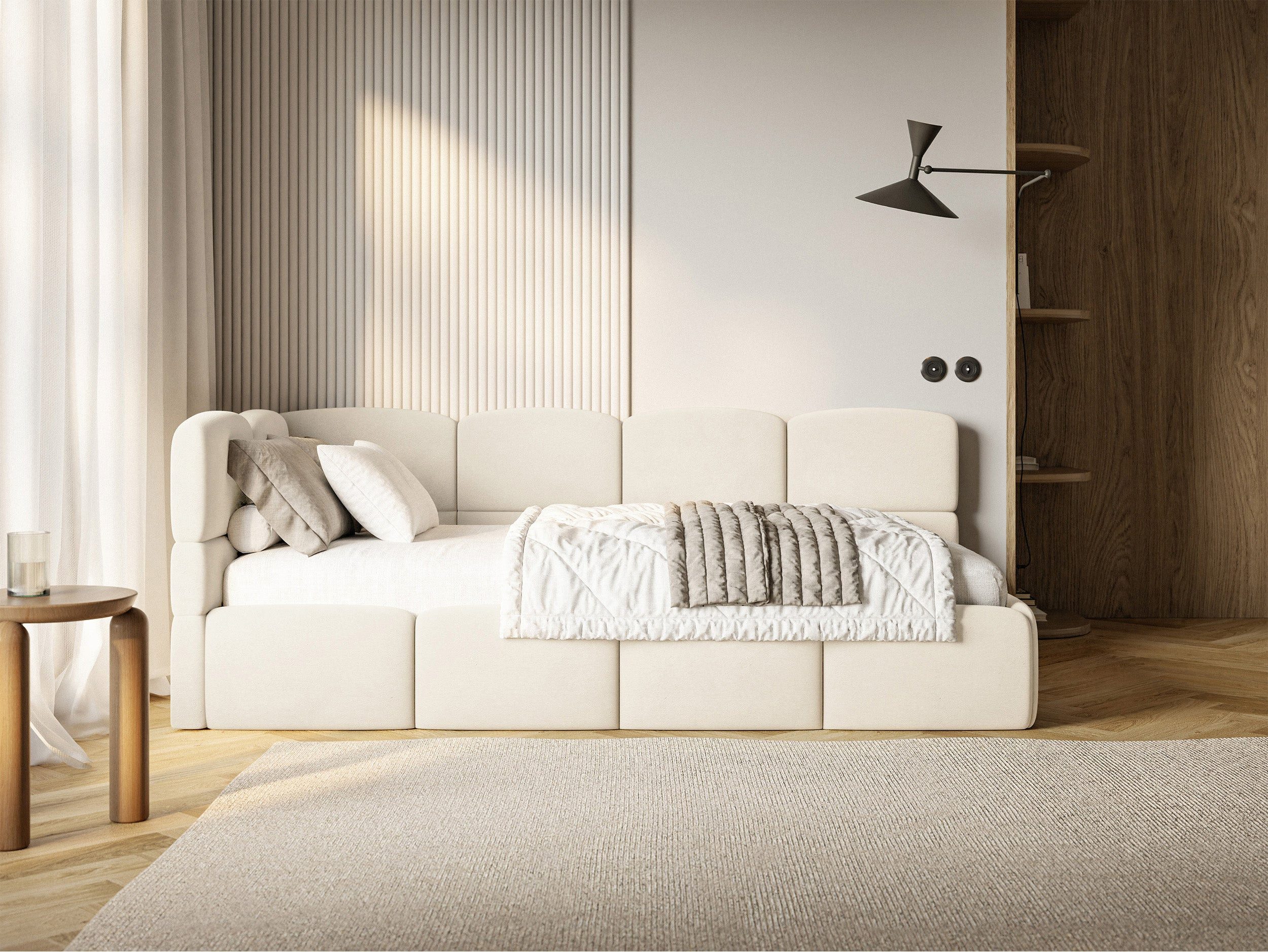 Selsey Jugendbett CLOUDY, mit Kopfteil, Matratze & Stauraum, Easy-Clean-Velours, 120x200 cm