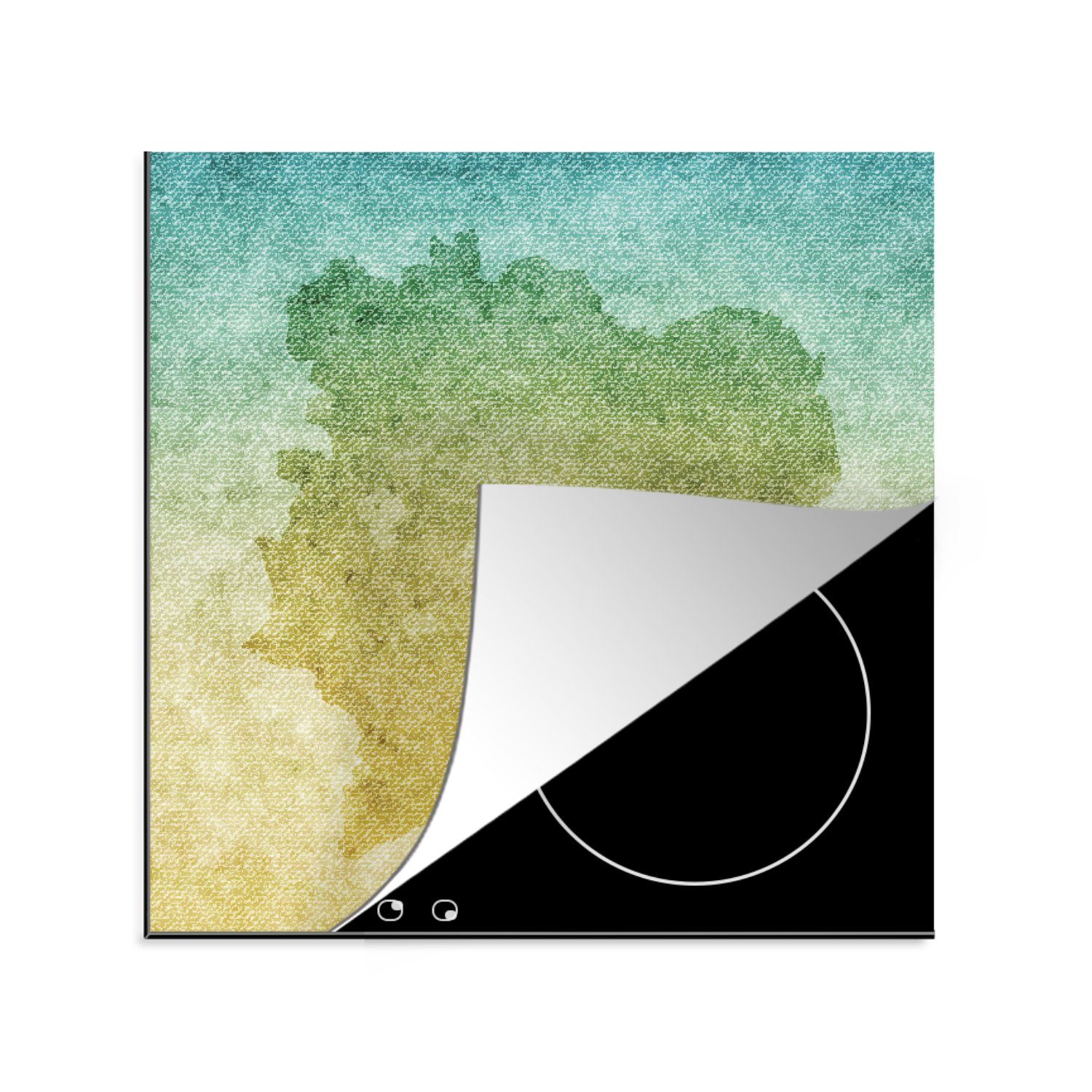 MuchoWow Herdblende-/Abdeckplatte Illustration der Elfenbeinküste auf einer Grunge-Leinwandtextur, Vinyl, (1 tlg), 78x78 cm, Ceranfeldabdeckung, Arbeitsplatte für küche