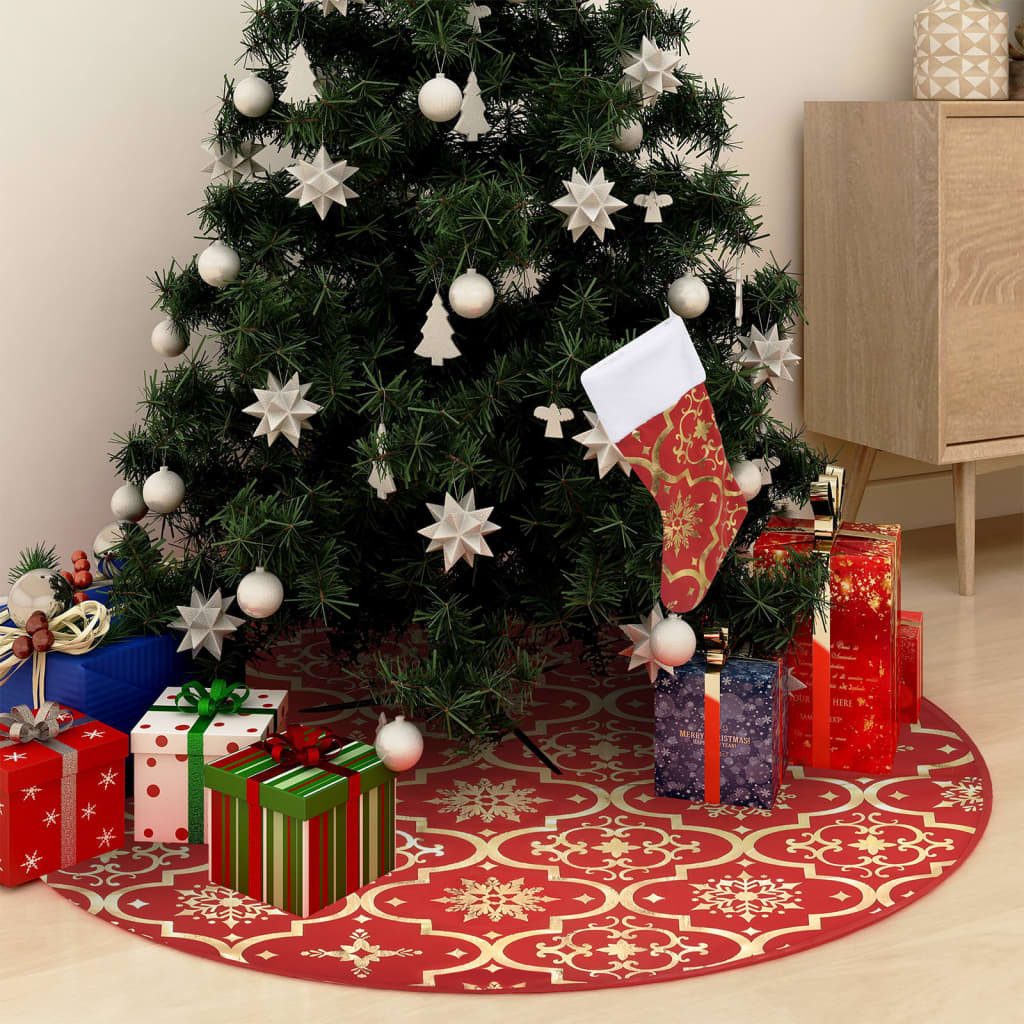 vidaXL Weihnachtsbaumdecke 150 cm Weihnachtsbaumdecke mit Socke Rot 150 cm Stoff