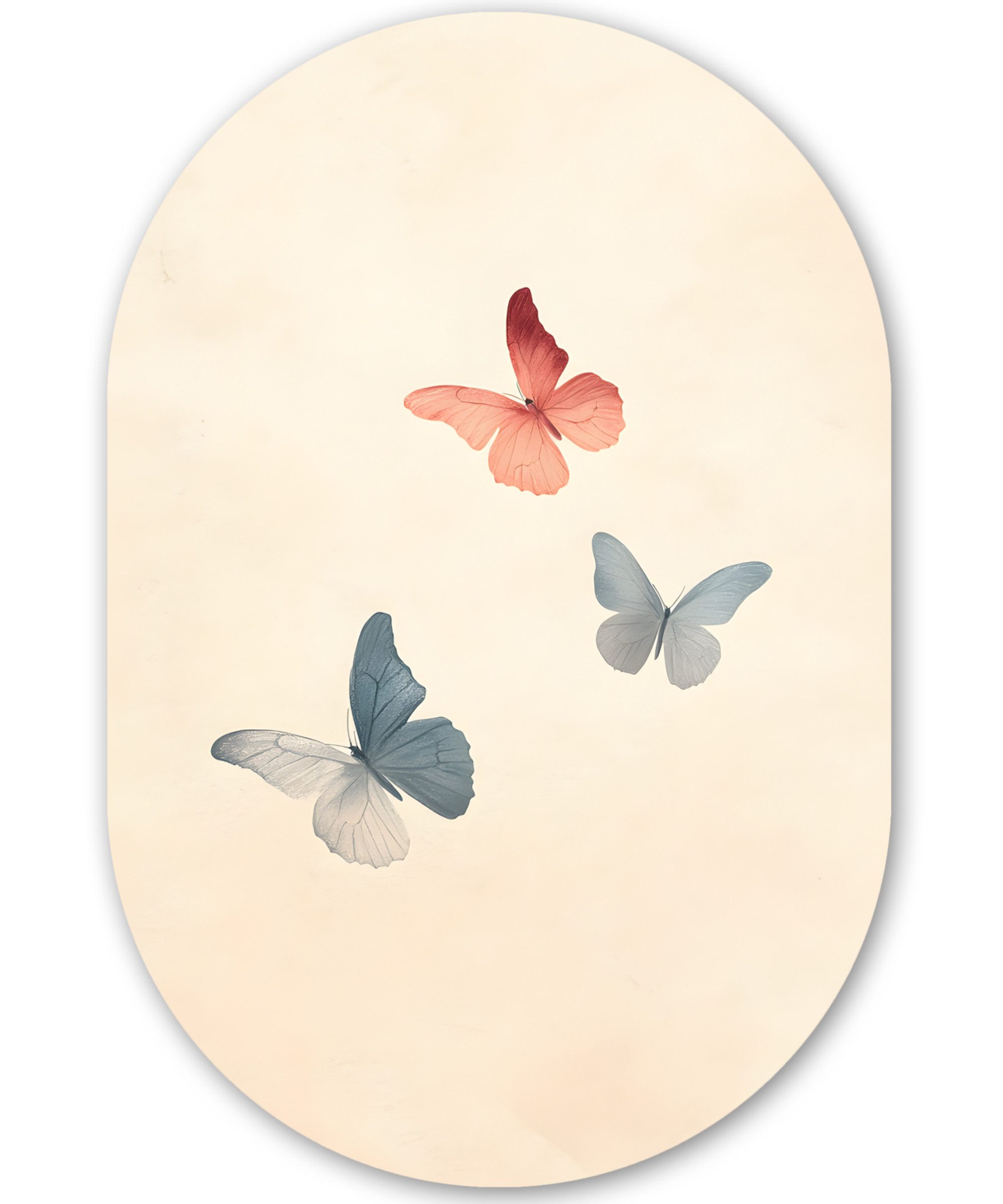 MuchoWow Gemälde Schmetterlinge - Minimalistisch - Rosa, Fotodruck (1 St), Wandbild Oval, Wohnzimmer oder Schlafzimmer Wanddekoration, 40x60 cm