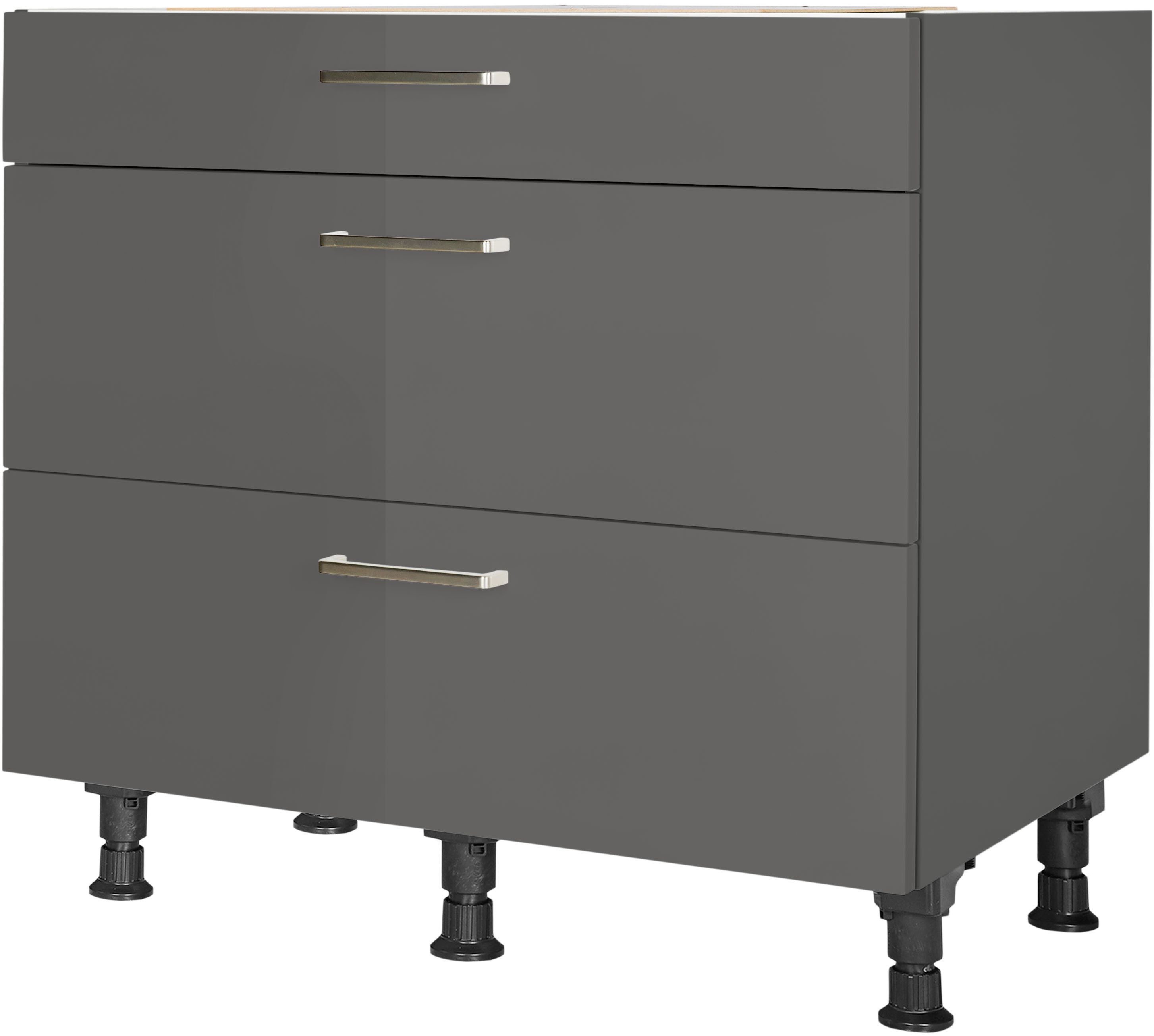 nobilia® Unterschrank "Flash", vormontiert, mit höhenverstellbaren Sockelfüßen, in den Breiten 30, 45, 60 und 90 cm, mit Schubkasten und Auszügen