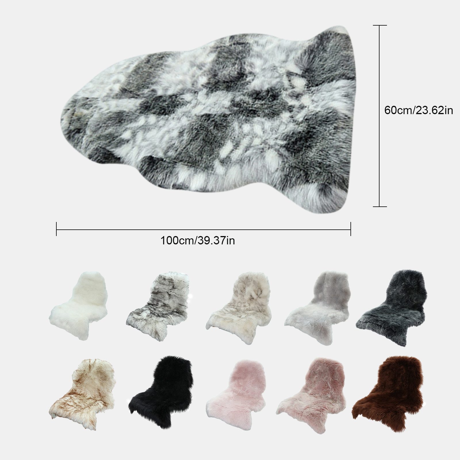 OKWISH Fellteppich Hochflor Teppich Wohnzimmerteppich Schlafzimmerteppich, fellförmig, Höhe: 60 mm, Teppiche für Bettvorleger 60*100 CM Shaggy