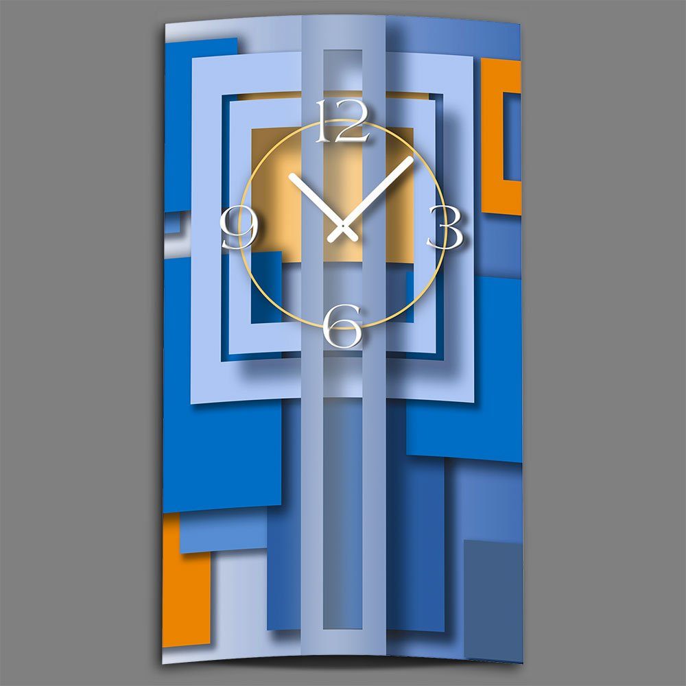 aus Designer 3D-Optik hochkant Wanduhr Abstrakt Wanduhr 4mm Alu-Dibond) modernes dixtime (Einzigartige Design blau Wanduhren