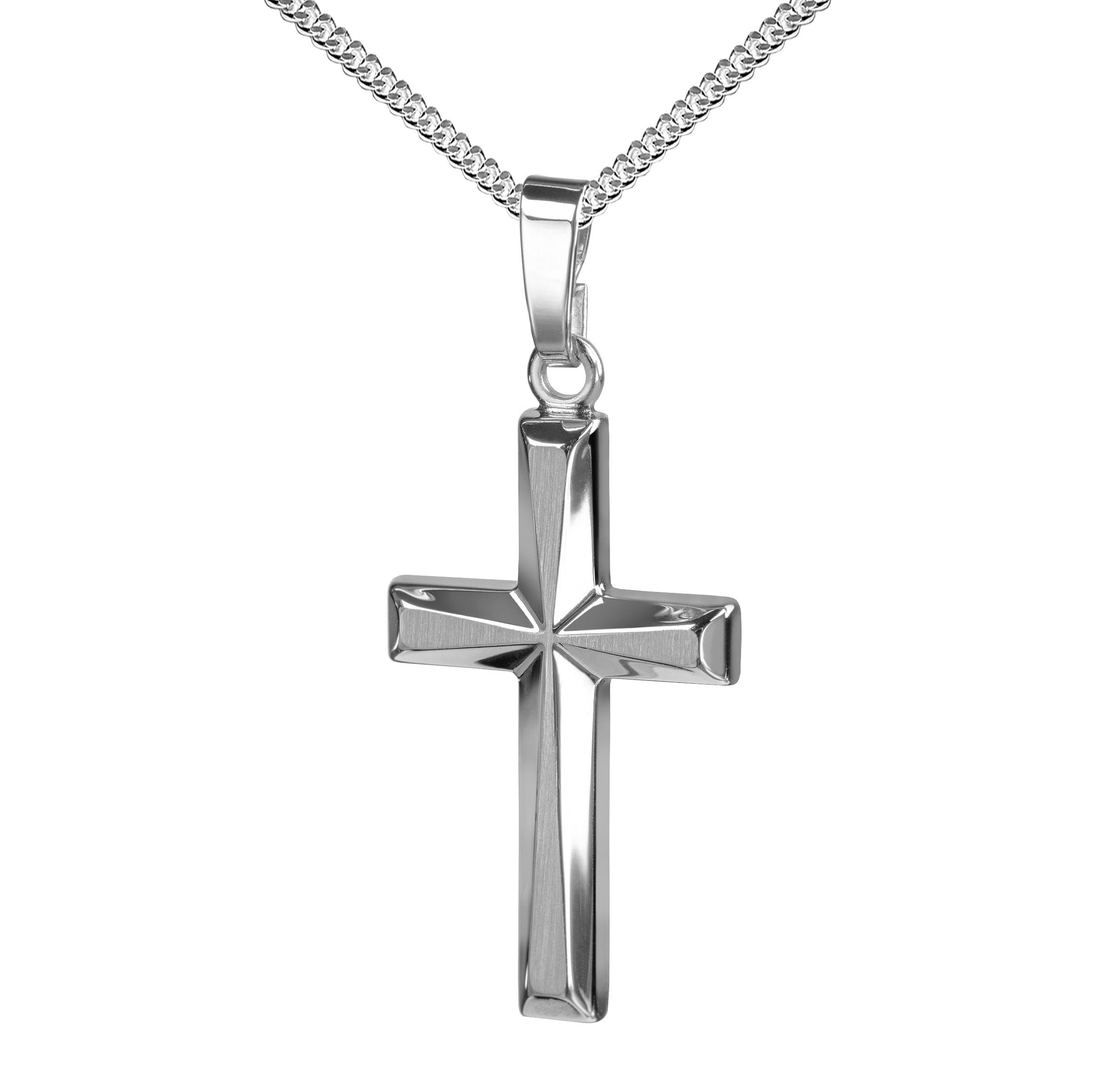 JEVELION Kreuzkette Anhänger Kreuz Silber - Made in Germany (Silberkreuz, für Damen und Herren), Mit Silberkette 925 - Länge wählbar 36 - 70 cm oder ohne Kette.