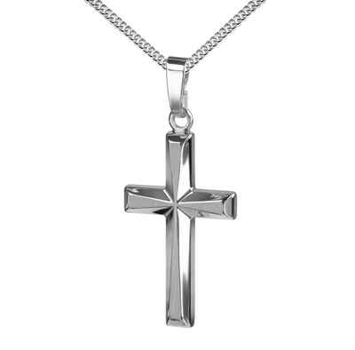 JEVELION Kreuzkette Anhänger Kreuz Silber - Made in Germany (Silberkreuz, für Damen und Herren), Mit Silberkette 925 - Länge wählbar 36 - 70 cm oder ohne Kette.