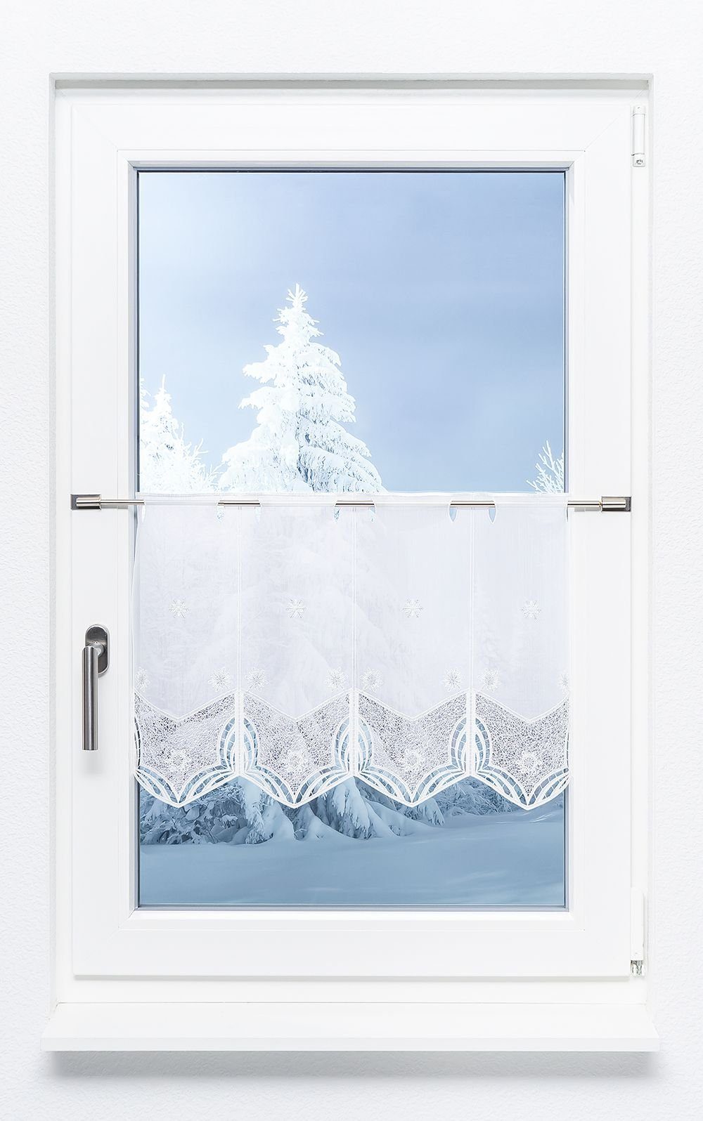 Plauener Spitze® Scheibengardine Schneeblumen (1 St), transparent, HxB 40x48cm