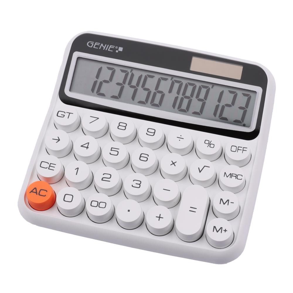 GENIE Taschenrechner 612 W Bürorechner 12-stellig, Ziffernkorrektur, Doppelnulltaste, Gesamtaddition, angewinkeltes LCD