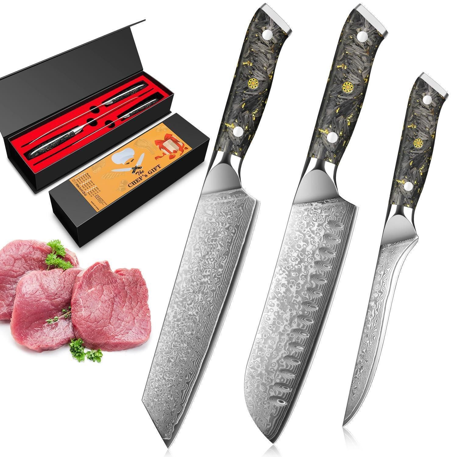 LuxusKollektion Messer-Set Damast Santoku Messerset 3-tlg