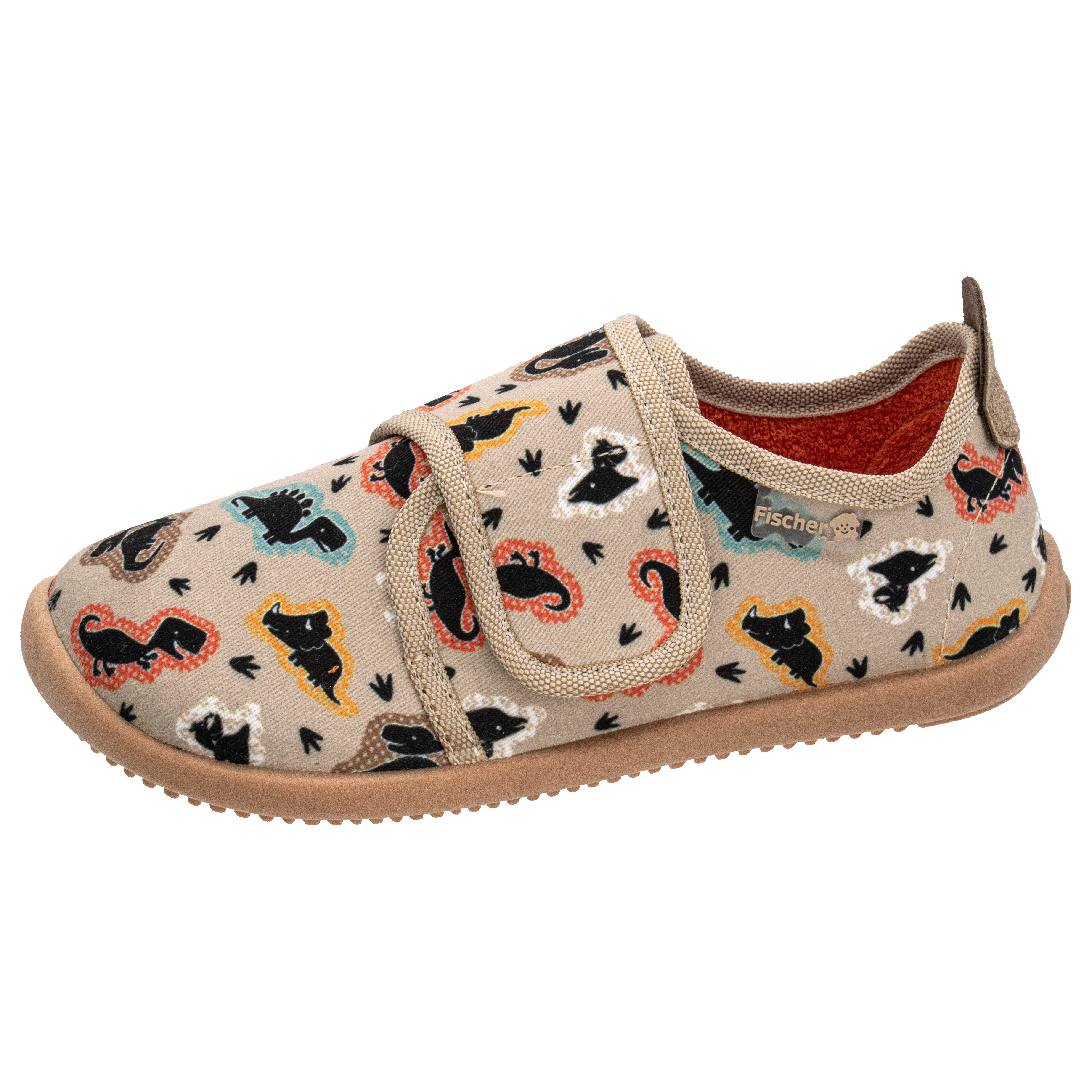 Fischer-Markenschuh Softer Hausschuh für Kinder, aus Baumwolle, mit Frotteefutter, Klettverschluss